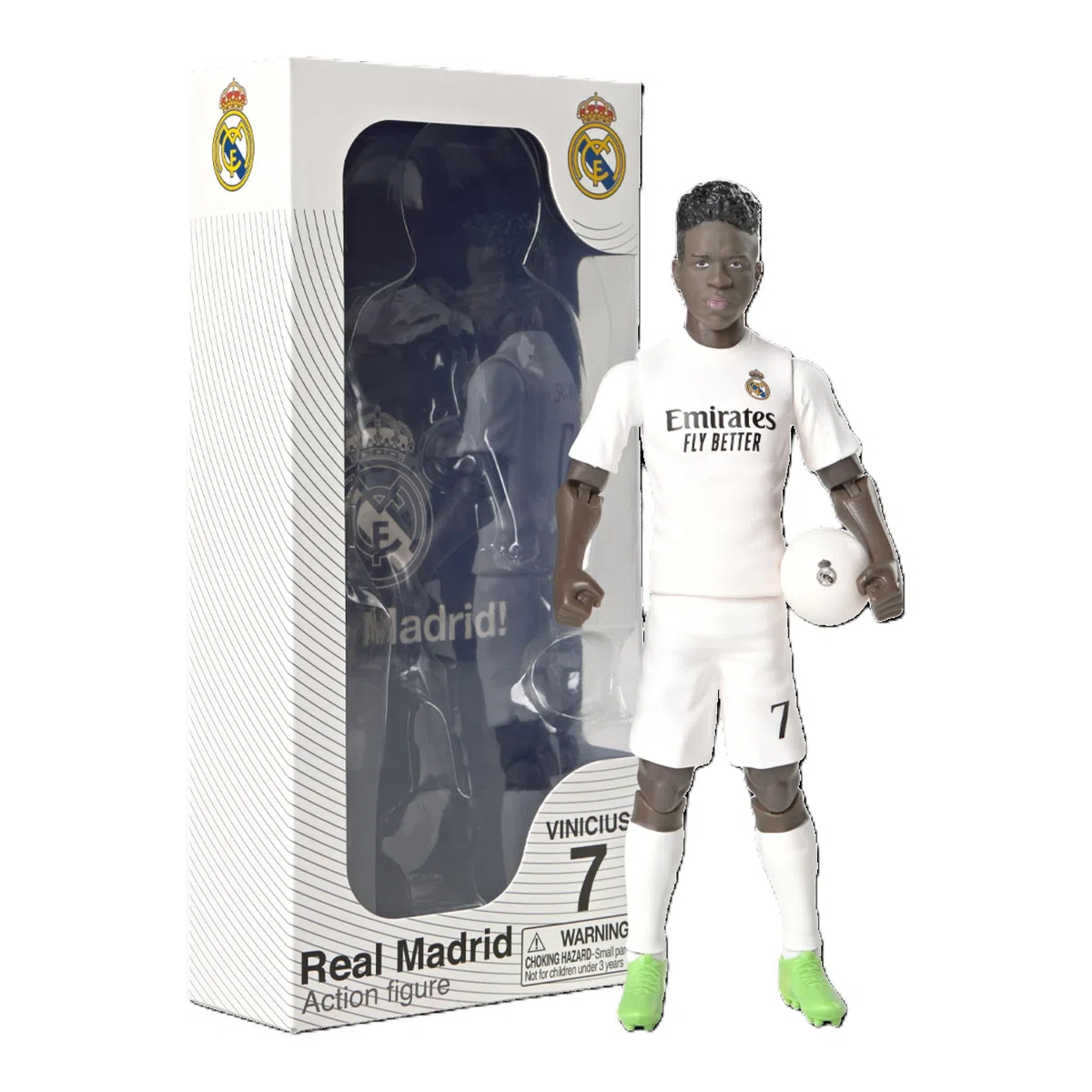 Megableu - Figurine Foot Vinicius - 20 cm - Grande Figurine Footballeur Réaliste & Articulée - Licence Officielle - 10 Points d’Articulation - Jouet Football Real Madrid - Idée Cadeau Fans Vinicius