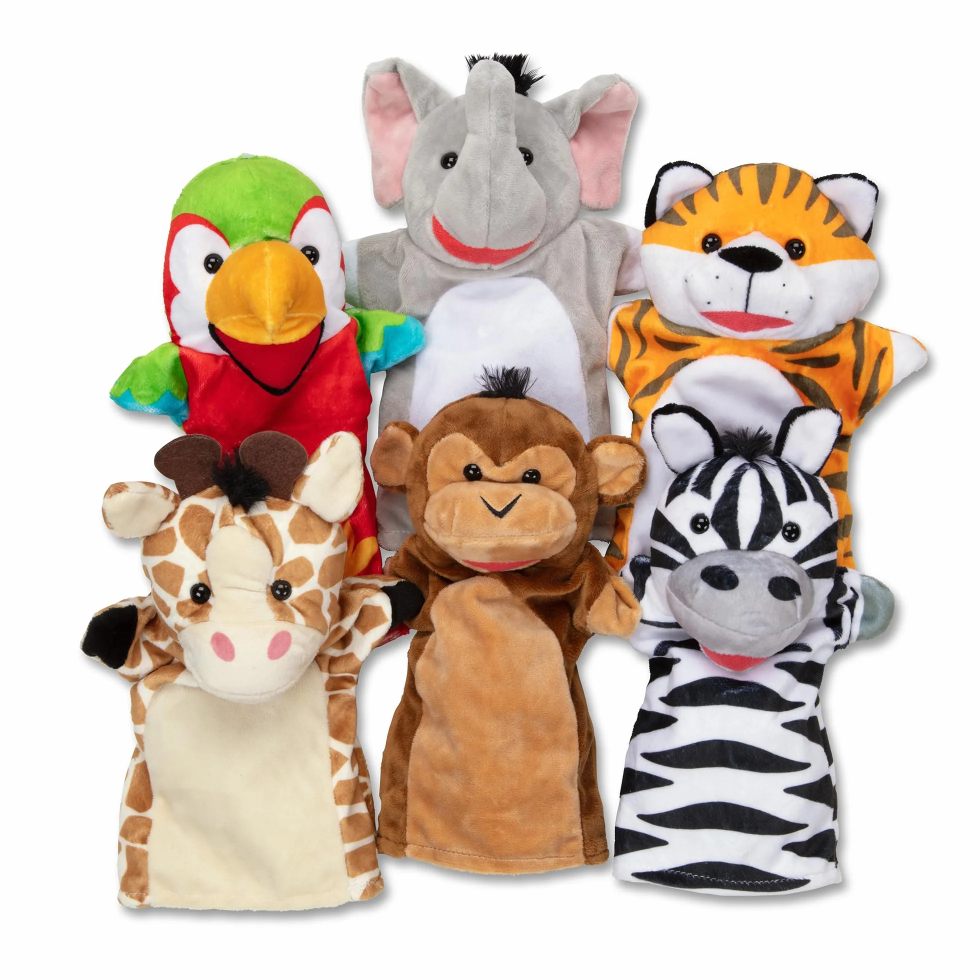 Melissa & Doug - 6 Marionnettes Thème Animaux Safari - Marionnettes À Mains pour Enfant - Peluche Jeu De Rôle - Jouet D'Activité, De Développement Et d'apprentissage - Cadeau Enfant 2 Ans Et +
