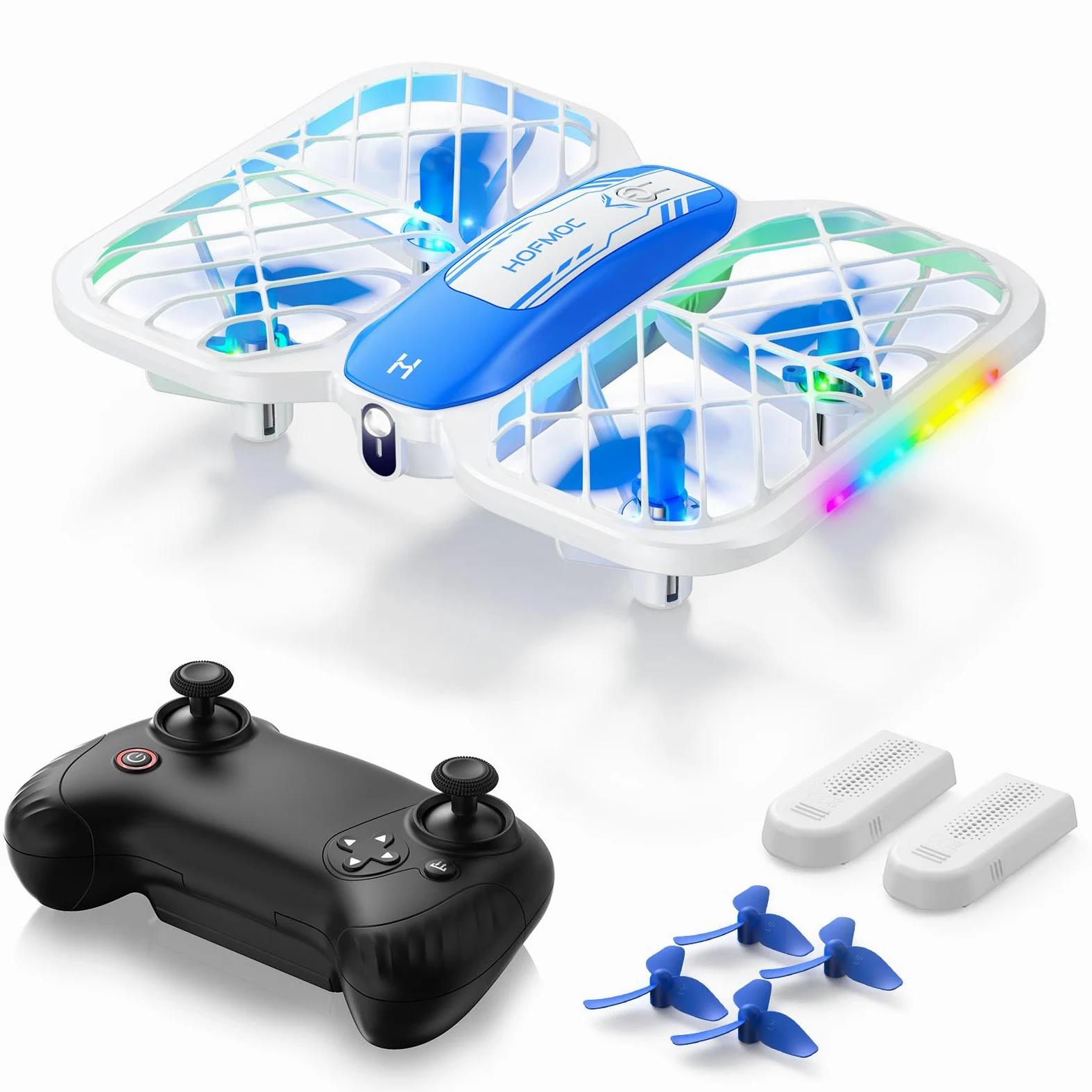 Drone pour enfants, drone HOFMOC avec 5 lumières LED, flip 3D, décollage/atterrissage automatique, mode sans tête, 3 vitesses, 22 minutes d'autonomie, jouet pour enfants à partir de 6 ans