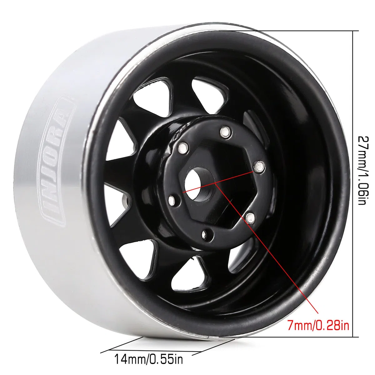 INJORA 1.0 RC Roue Beadlock Acier Estampé Beadlock Plat Profond 1.0 Roues 1.0 Roues pour Axial SCX24 FCX24 FCX18 Gladiator Deadbolt Bronco C10 JLU Upgrade Parts