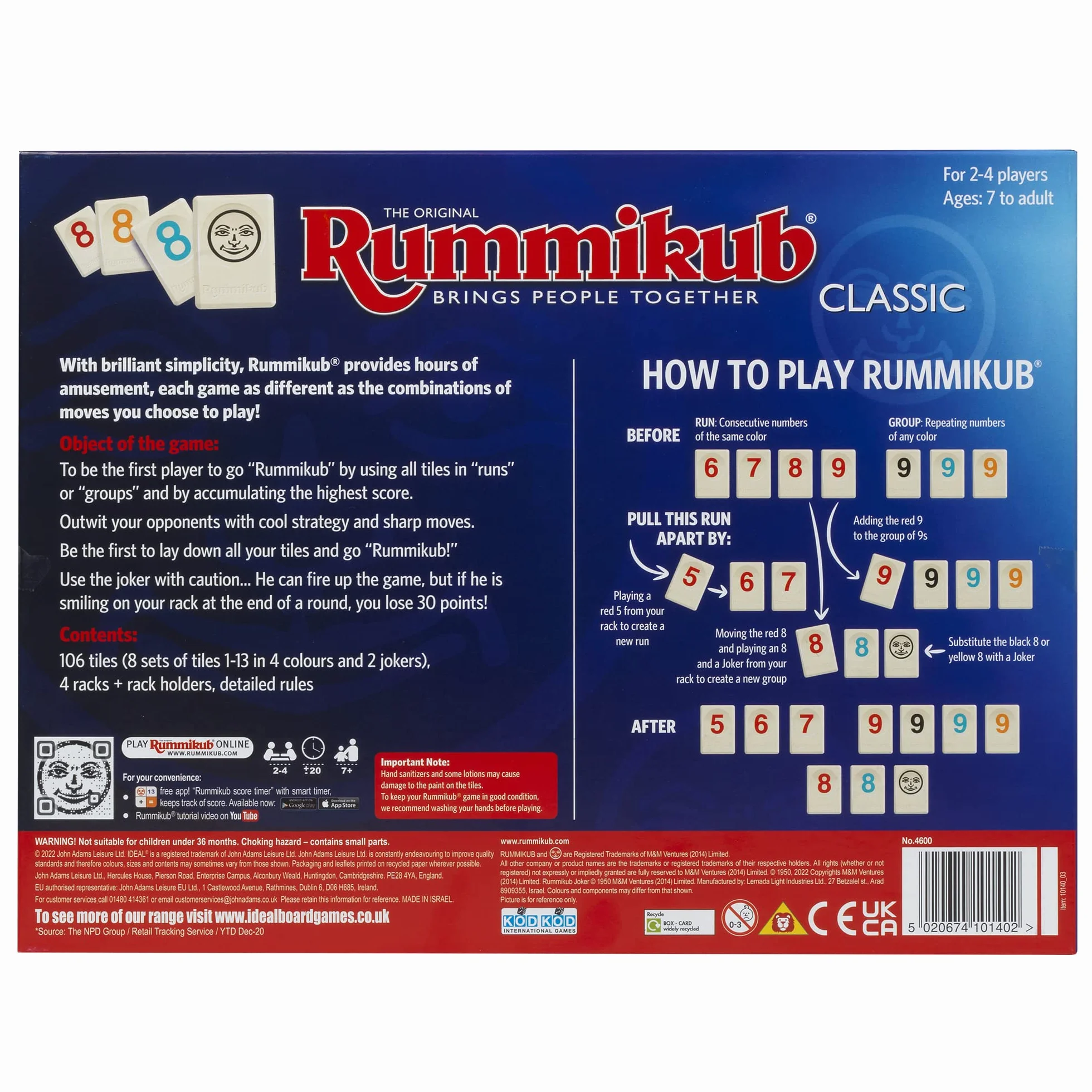 IDEAL , Rummikub Classic game: Brings people together , Family Strategy Games , For 2-4 Players , Ages 7+