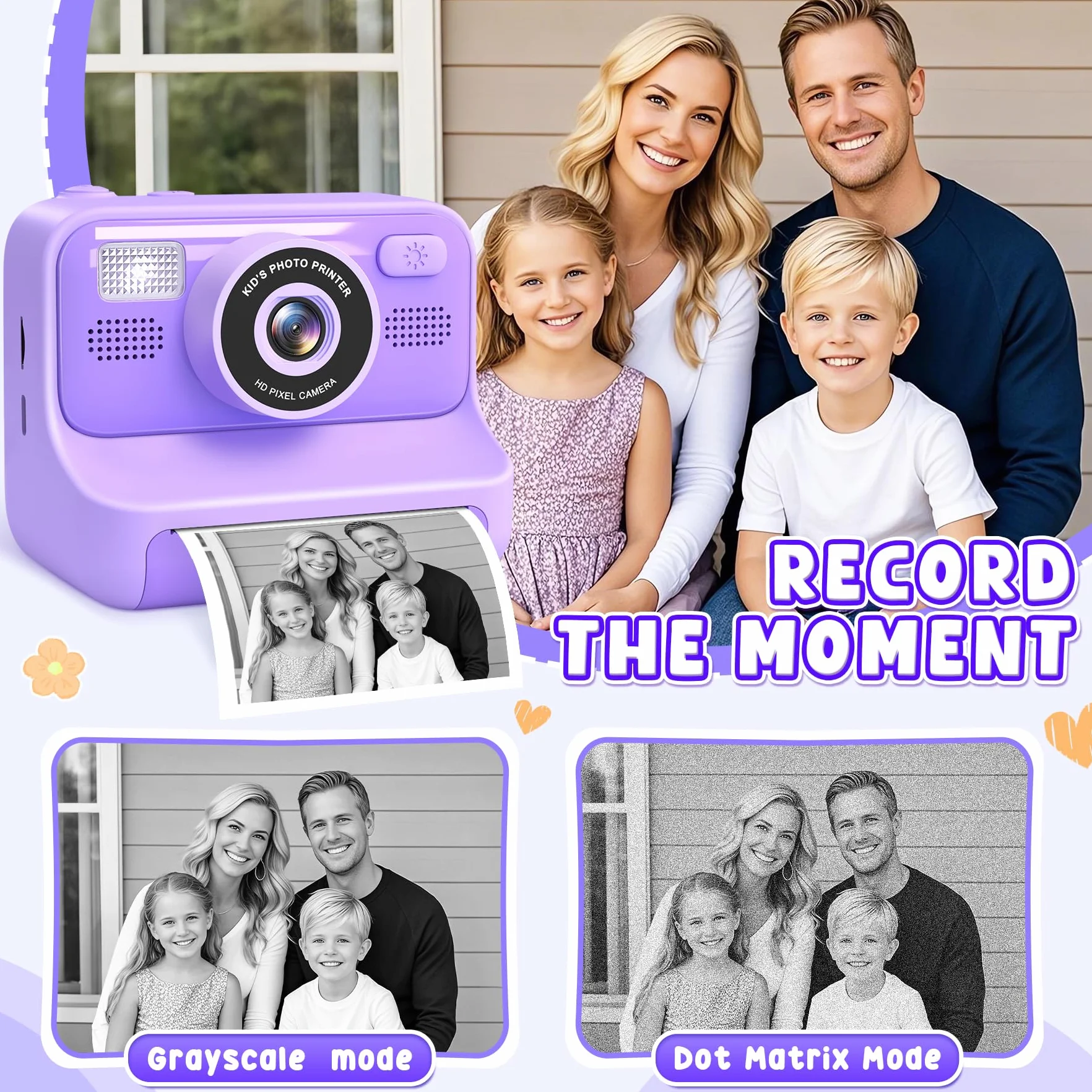 Subtail Appareil Photo Instantané Enfant - 2.4 Écran Appareil Photo Numérique Enfant avec Mode Selfie et Carte 32GB et Papier d'impression - Cadeau Jouet pour Enfant Garçons Filles de 3-12 Ans -Violet