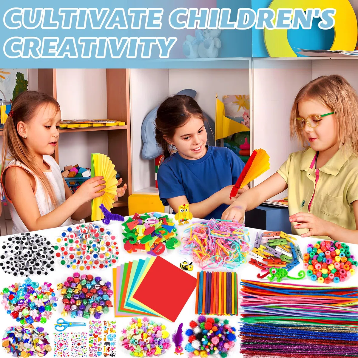 Purpledi Kit Bricolage 3600+ Activites Manuelles pour Enfants, Pipe Cleaners Crafts Set, Fournitures Éducatives, Loisirs Créatifs pour Enfants, Pompons, Yeux Gluants, Plumes，Bleu