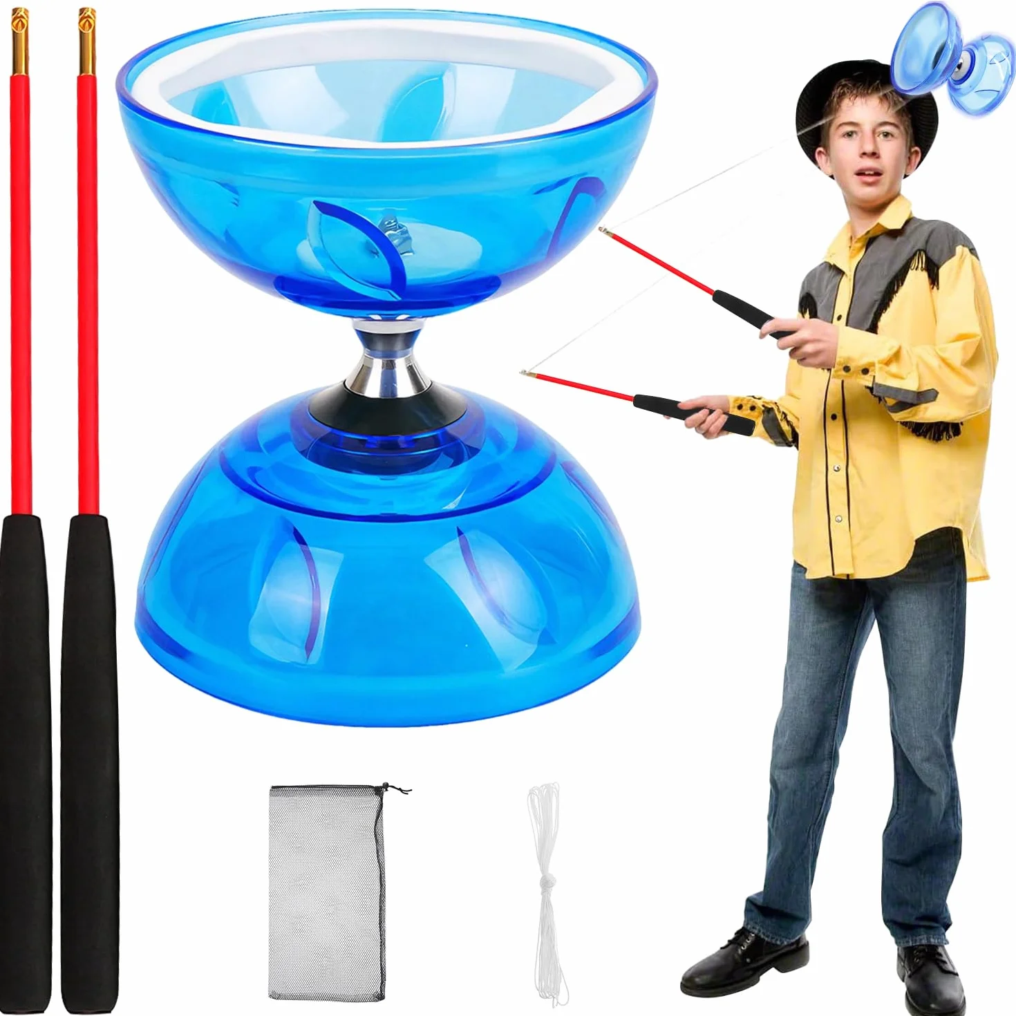 Diabolo roulement à Billes, 12 cm de diamètre, Jeu de Jonglerie Diabolo, Convient aux Adultes et aux débutants (Bleu)