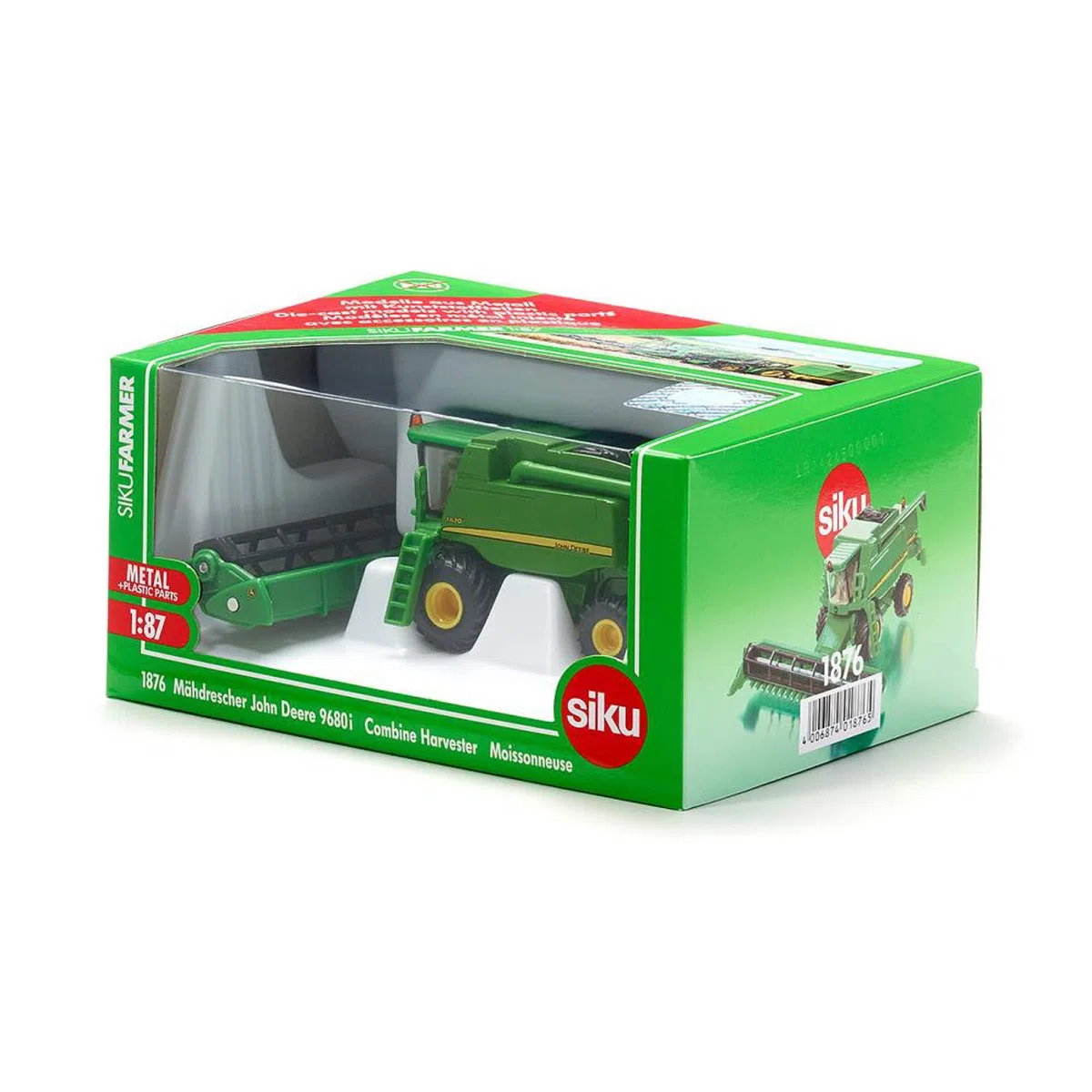 SIKU 1876, John Deere T670i Moissonneuse-batteuse, 1:87, Métal/Plastique, Vert, Barre de Coupe Mobile et Amovible