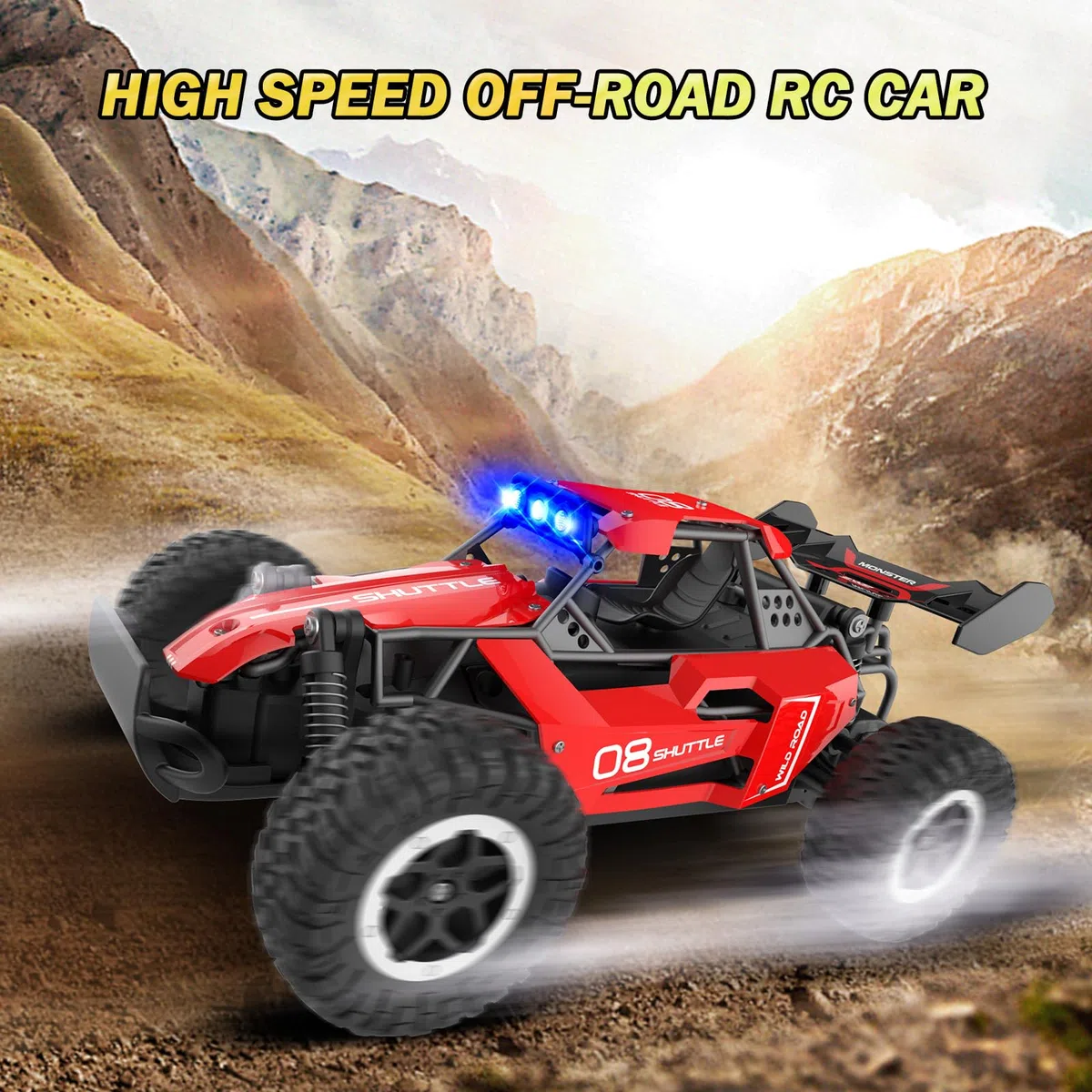 Voiture Télécommandée Tout Terrain,2.4Ghz RC Voiture Telecommandé Enfant 3 4 5 6 7+,2WD 20KM/H avec LED,Coquille Alliage,Jouet Radiocommandée Cadeau pour Fille Garcon Rouge
