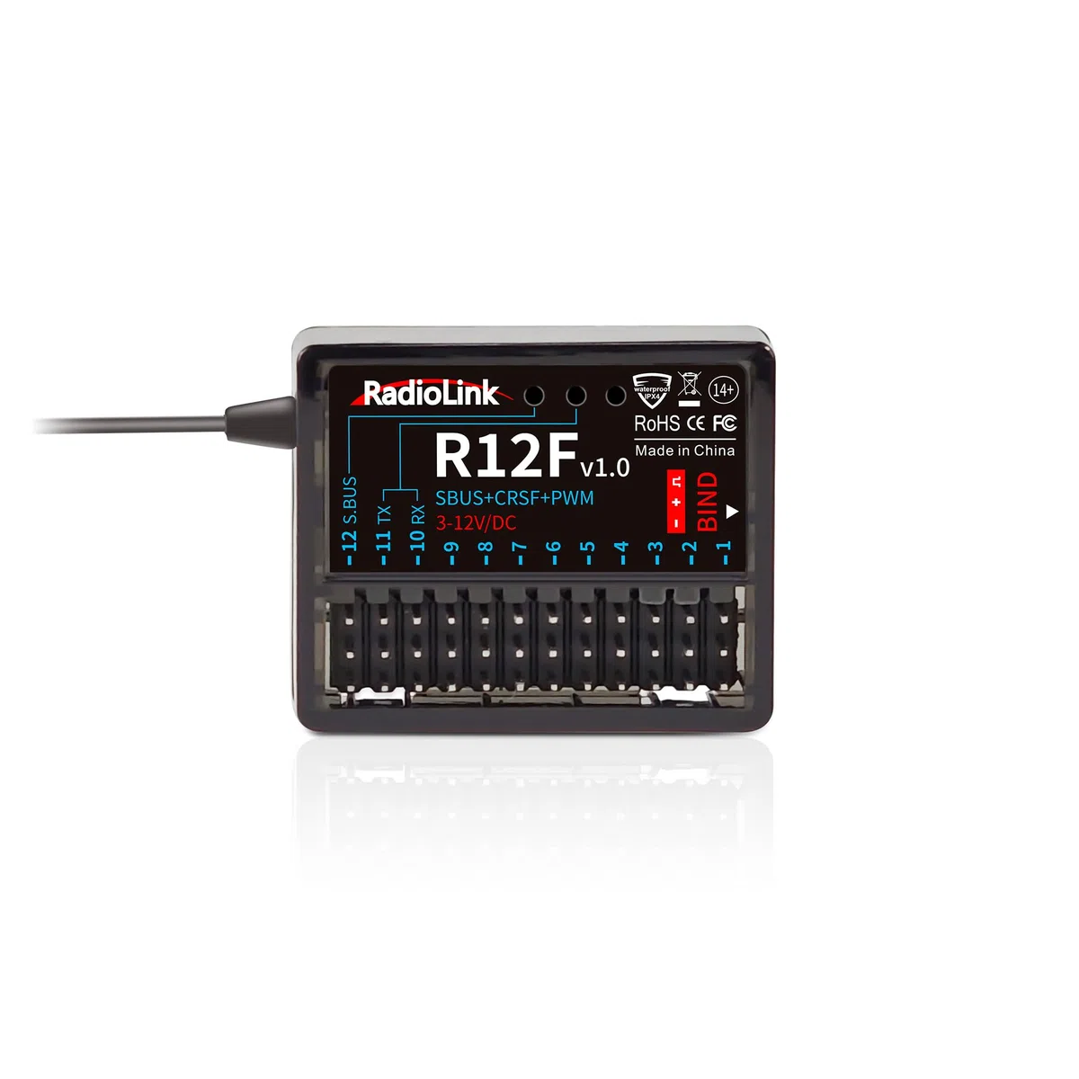 Radiolink R12F Récepteur RC 12 canaux 4 km Contrôle longue portée Tension Télémétrie Récepteur RC pour drone RC Avion, Jet, Voiture Fonctionne pour Émetteur Radiolink T12D/T16D/T8S/T8FB/RC8X/RC6GS