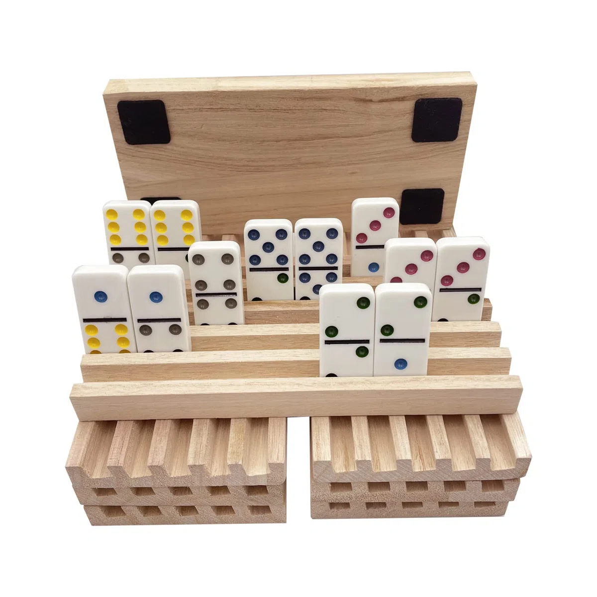 SUTIMSHE Lot de 8 plateaux de domino en bois naturel pour trains mexicains, supports de tuiles de domino, support double pour 12 carreaux, poulet et autres jeux de dominos, dominos non inclus