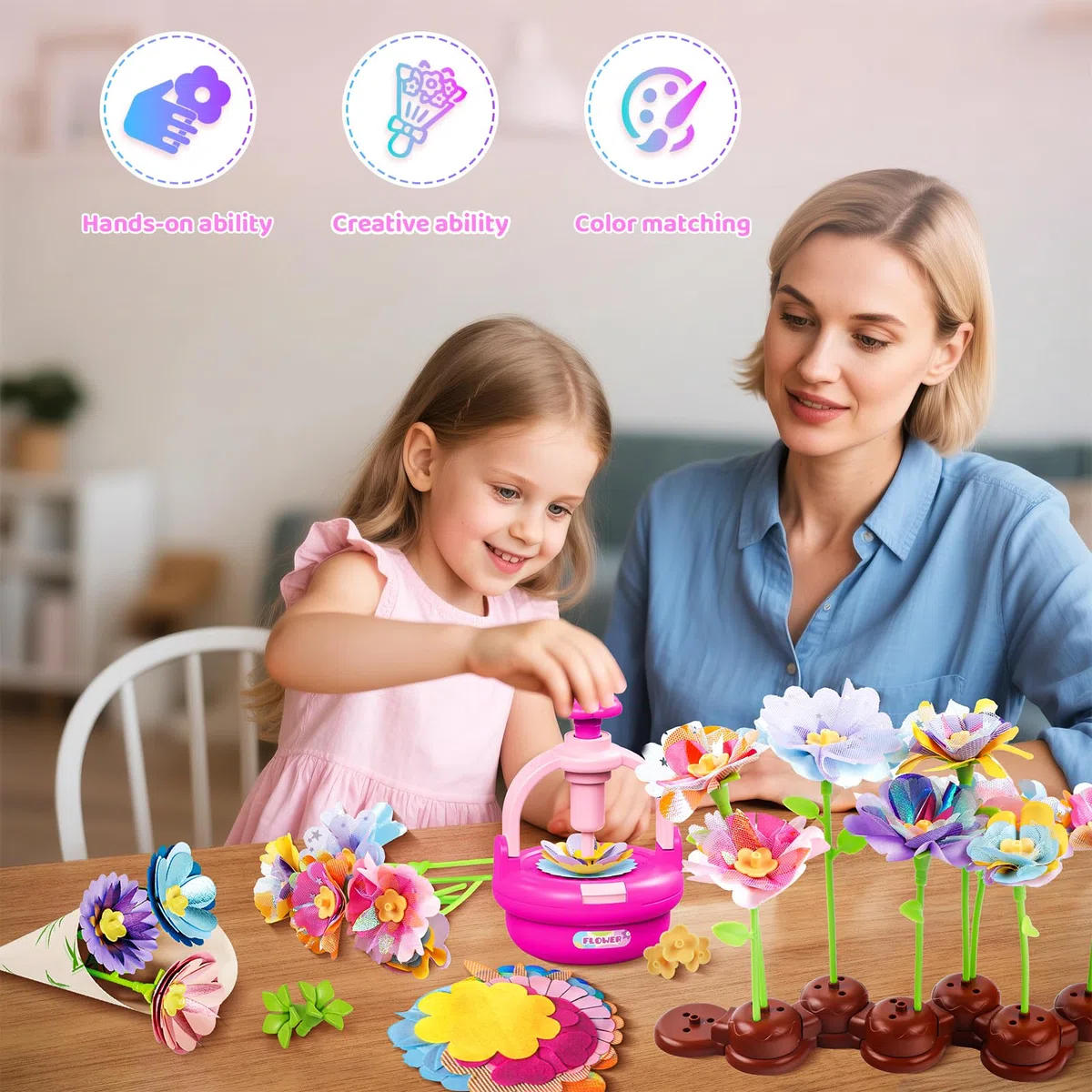 Plunack Activité Manuelle Fille 3 4 5 6 7 8 9 Ans, Kit Création Bouquet de Fleurs DIY, Jouet Fleurs Enfant, Bricolage Créatif et Cadeau Anniversaire Filles