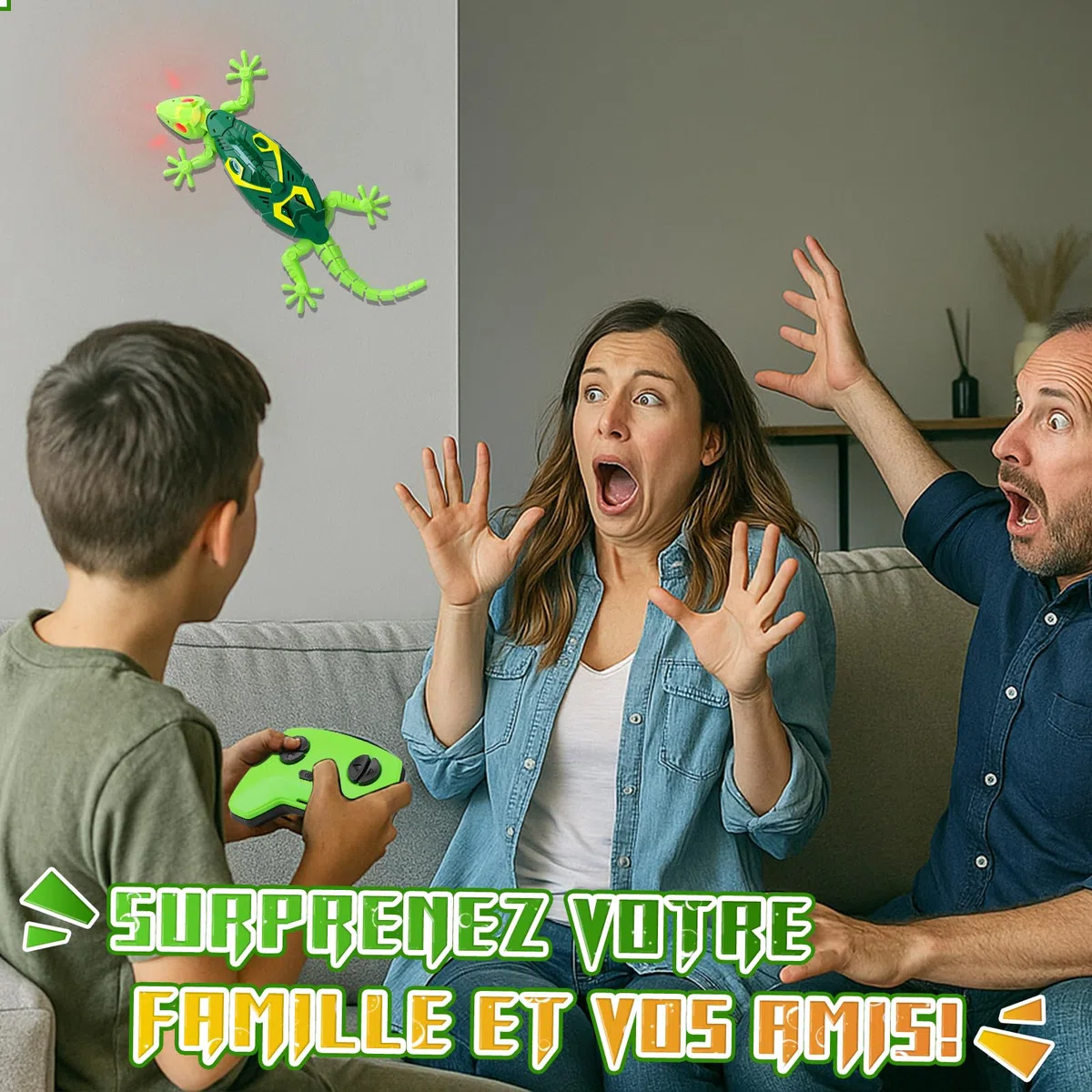 Charmofun Gecko Radiocommandé, lezard Télécommandé avec Yeux LED Lumineux, lezard Qui Grimpe Au Mur, Mouvements réalistes, Direction réglable, Jouet Cadeau interactif pour Enfants 3+ Ans (Vert)