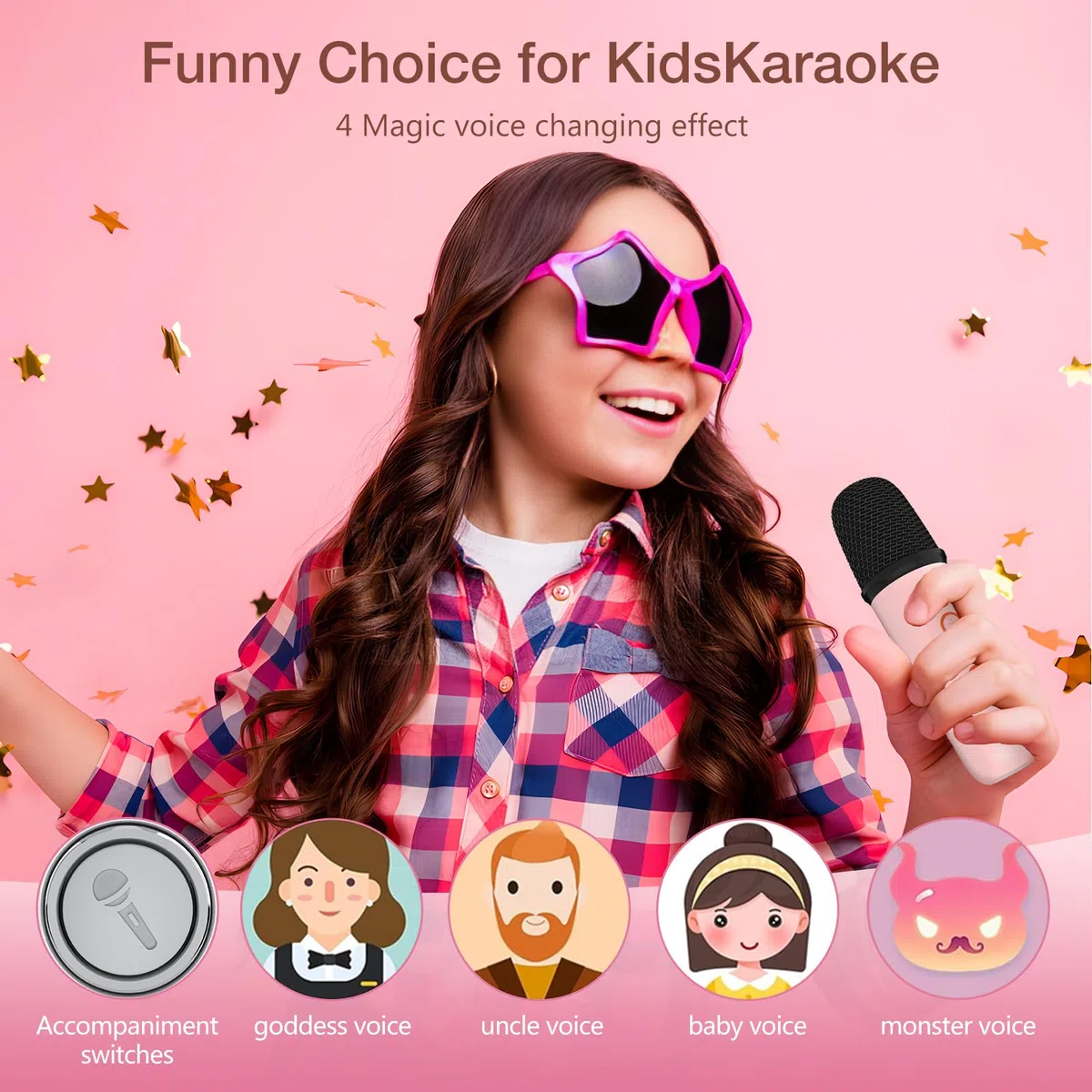 Micro Karaoke Enfants avec 2 Micro sans Fil, Micro Karaoke sans Fil Portables pour Filles avec Lumières De Fête LED Jouet Filles, Cadeau Anniversaire pour Enfants De 3 à 18 Ans（Pink）
