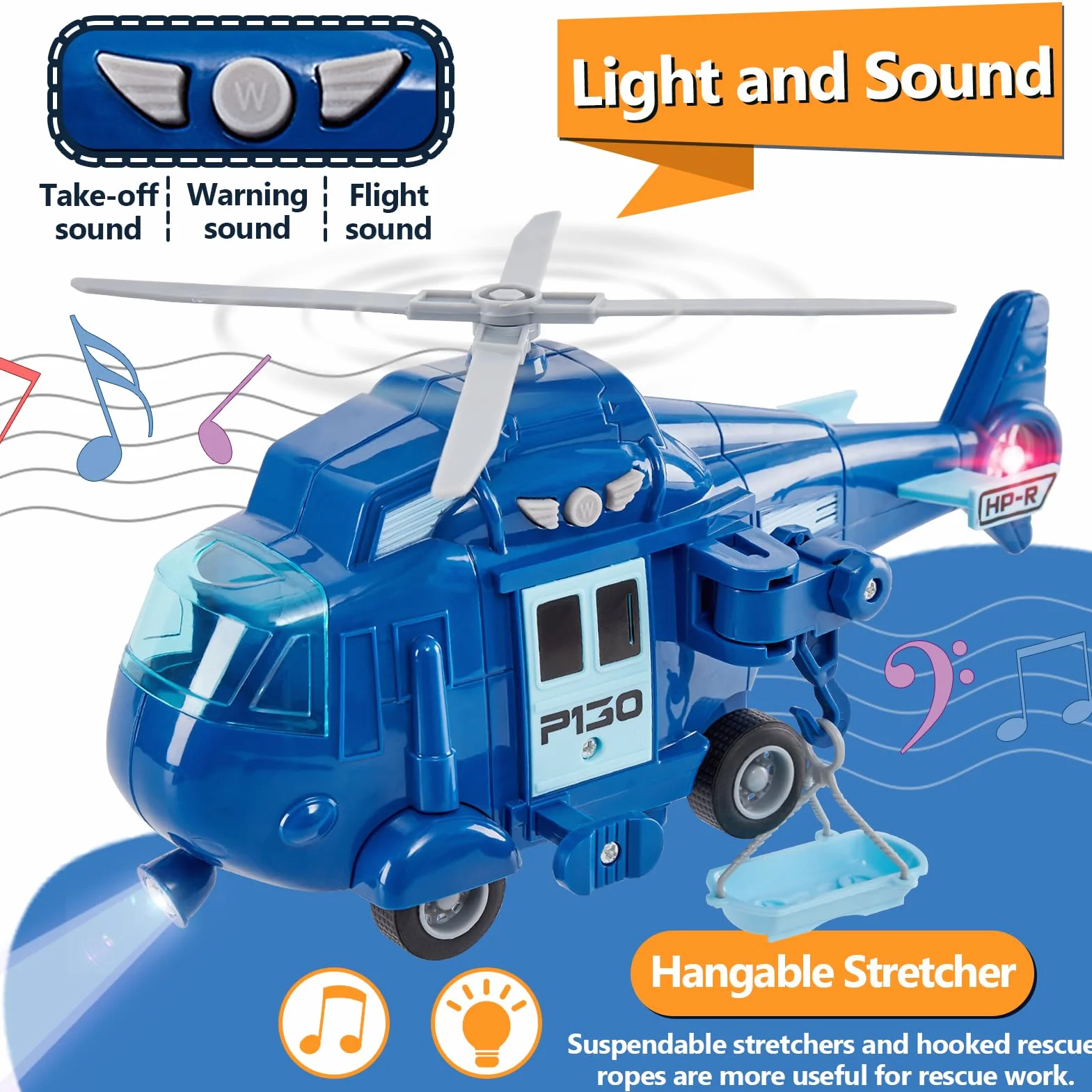 HERSITY Helicoptere Jouet Enfant avec Sons et Lumières Hélicoptère de Sauvetage avec Hélice Pivotant Friction Voiture Jouet Garçon Fille 3 4 5 Ans
