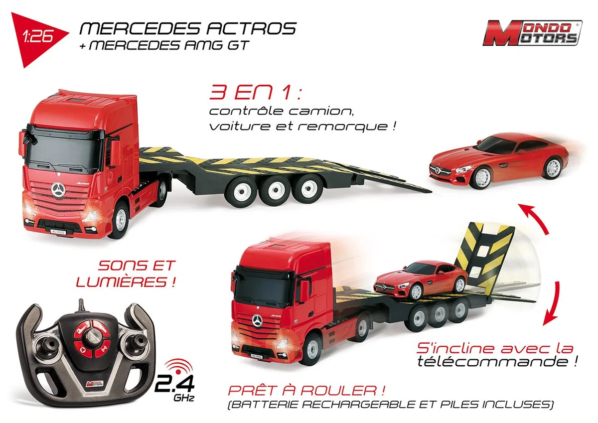 Mondo Motors Abney and Teal Kit Mercedes-Camion + AMG GT-R/C, 63456, Echelle 1/24 - coloris aléatoire