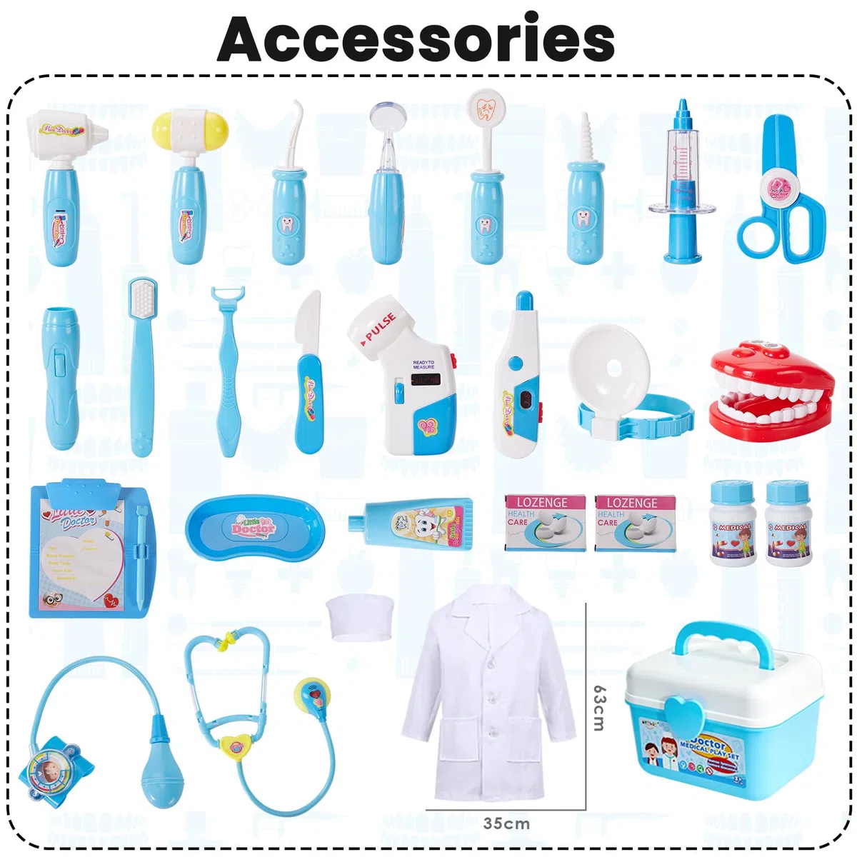 BUYGER Malette Docteur Enfant Jouet avec Déguisement de Docteur, Kit Medecin Outils Stetoscope Cadeau pour Garçon et Fille (Bleu)