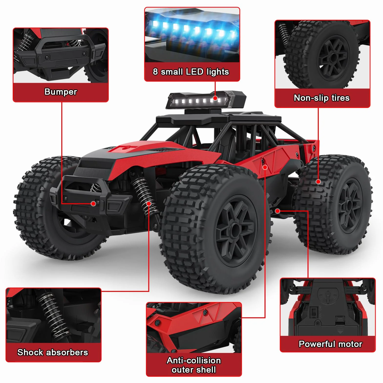 Voiture Télécommandée Tout Terrain, Monster Truck RC Offroad Car Radiocommandée Rapide 22 km/h 2.4GHz, Jouet Enfant Garçons 6 7 8 9 10 11 12 Ans Cadeau Noel Anniversaire Véhicules Téléguidée Jeux