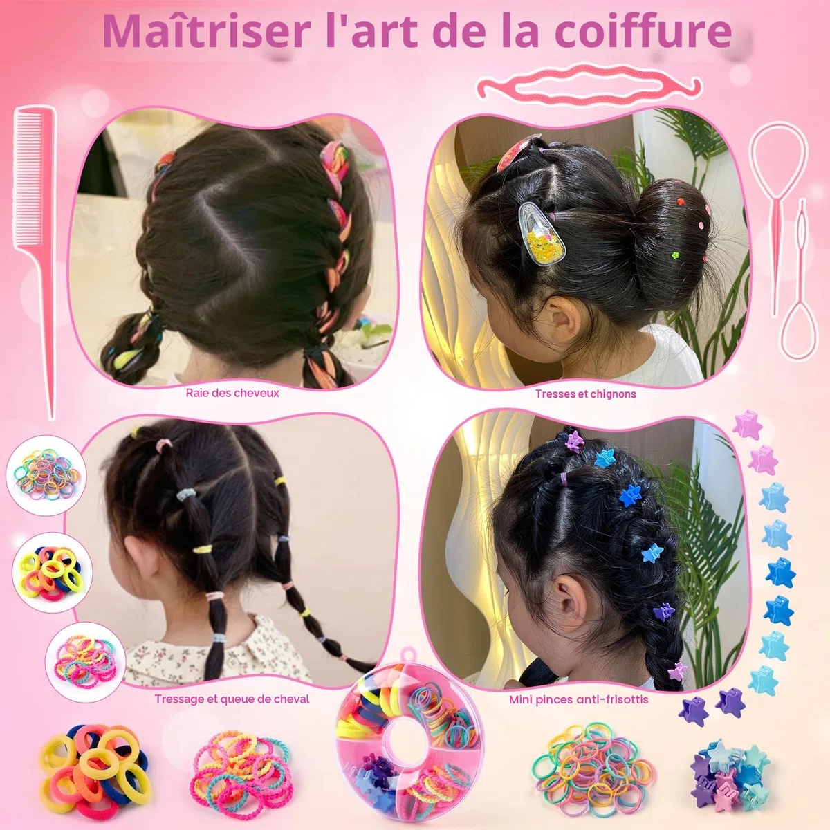 SEMKOTREE Machine Strass Cheveux, Strass a Coller Hair Bedazzler Kit avec 480 Rhinestone et Hair Tinsel, Bijoux Cheveux Paillettes Cheveux, Hair Gem Stamper Cadeau Fille 6 7 8 9 10 Ans