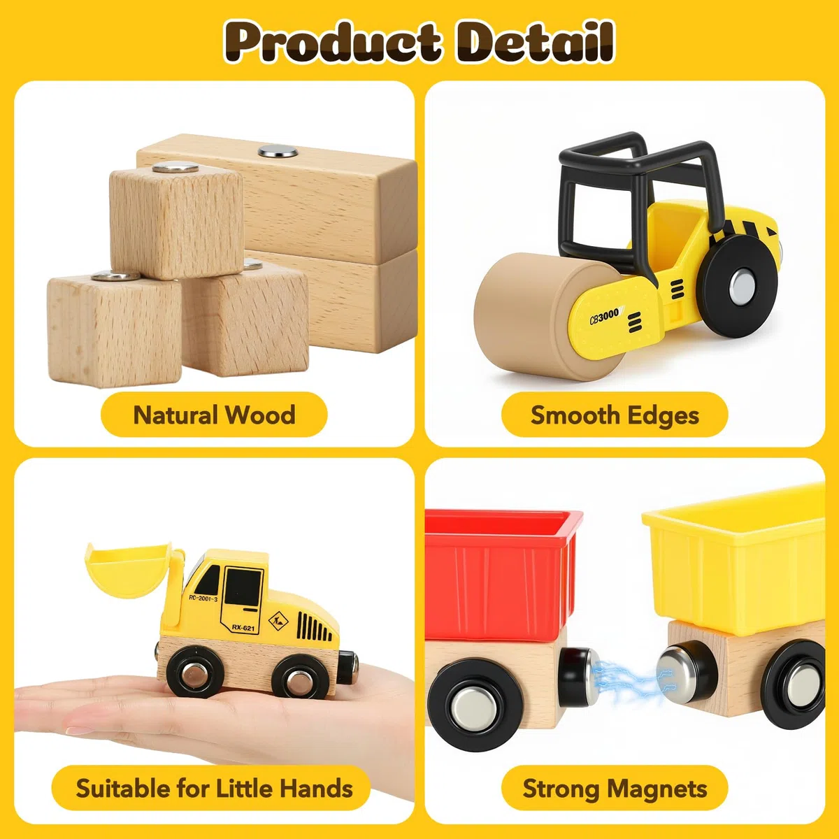 Jouet Enfant 3 Ans Véhicule Chantier Jouet en Bois,29 Pcs Engins de Chantier Enfant avec Grue Jouet Creuseur Camion-Benne Rouleau Routier Panneaux de Signalisation Cadeau Garçon 2 3 4 5 6 Ans