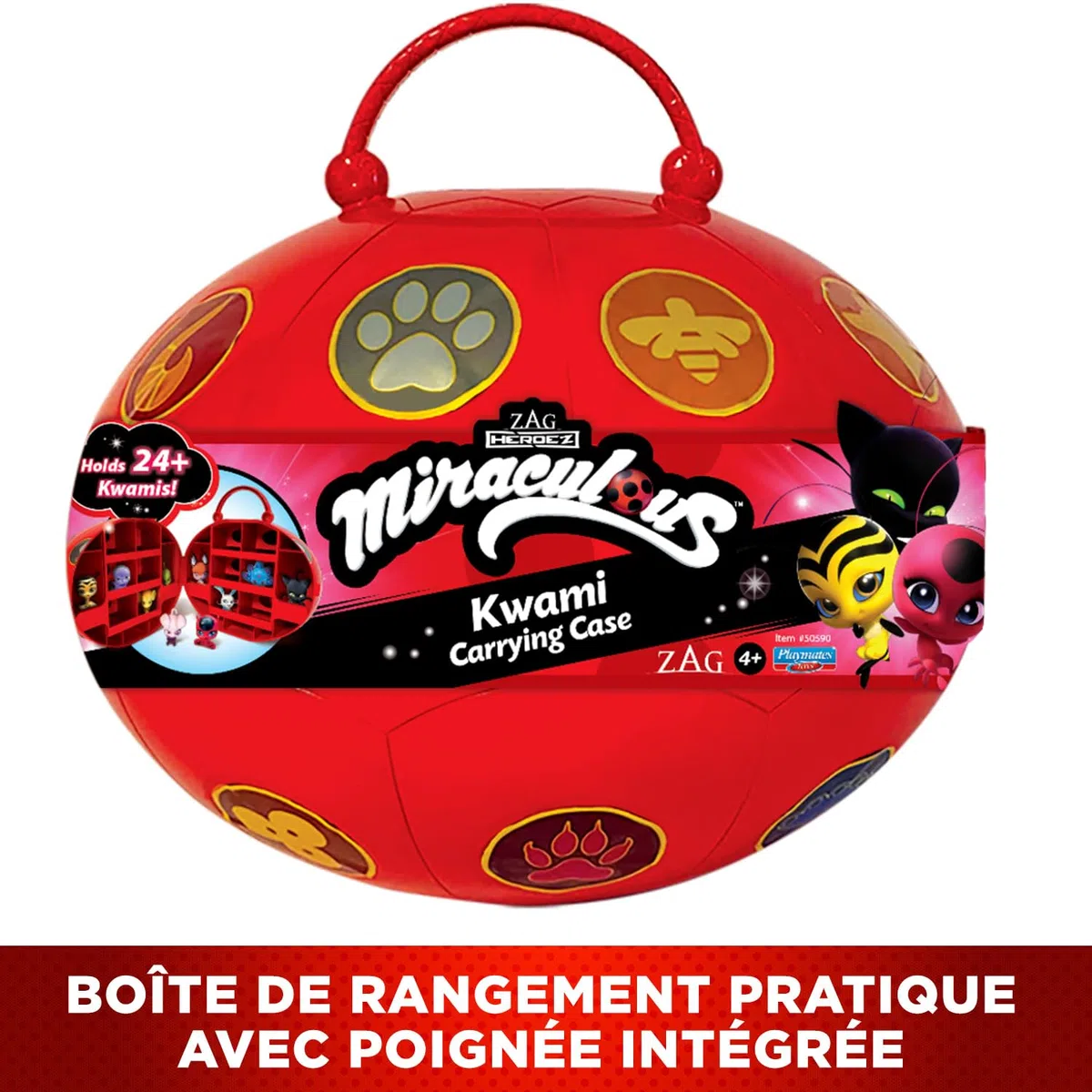 BANDAI - Miraculous Ladybug - Miracle Box avec 4 kwamis Inclus - Coffret Mini-Figurines Miraculous Kwamis - Licence Officielle - Boîte de Rangement avec Poignée - Jouet Enfant 4 Ans et + - P50591