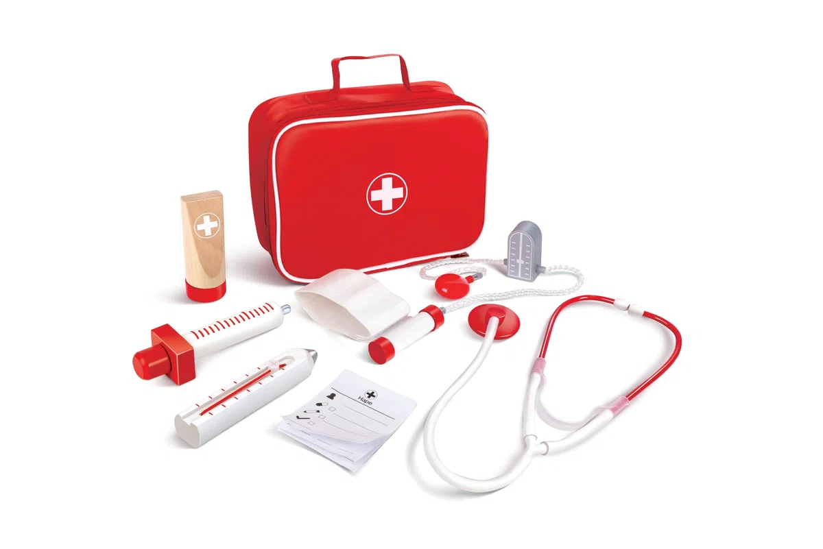 Jouet Hape Malette Docteur Enfant - Trousse de Docteur Complète avec Ses Six Accessoires de Médecine - Jeu de Role et d'Imitation pour Enfants Entre 2 et 4 Ans