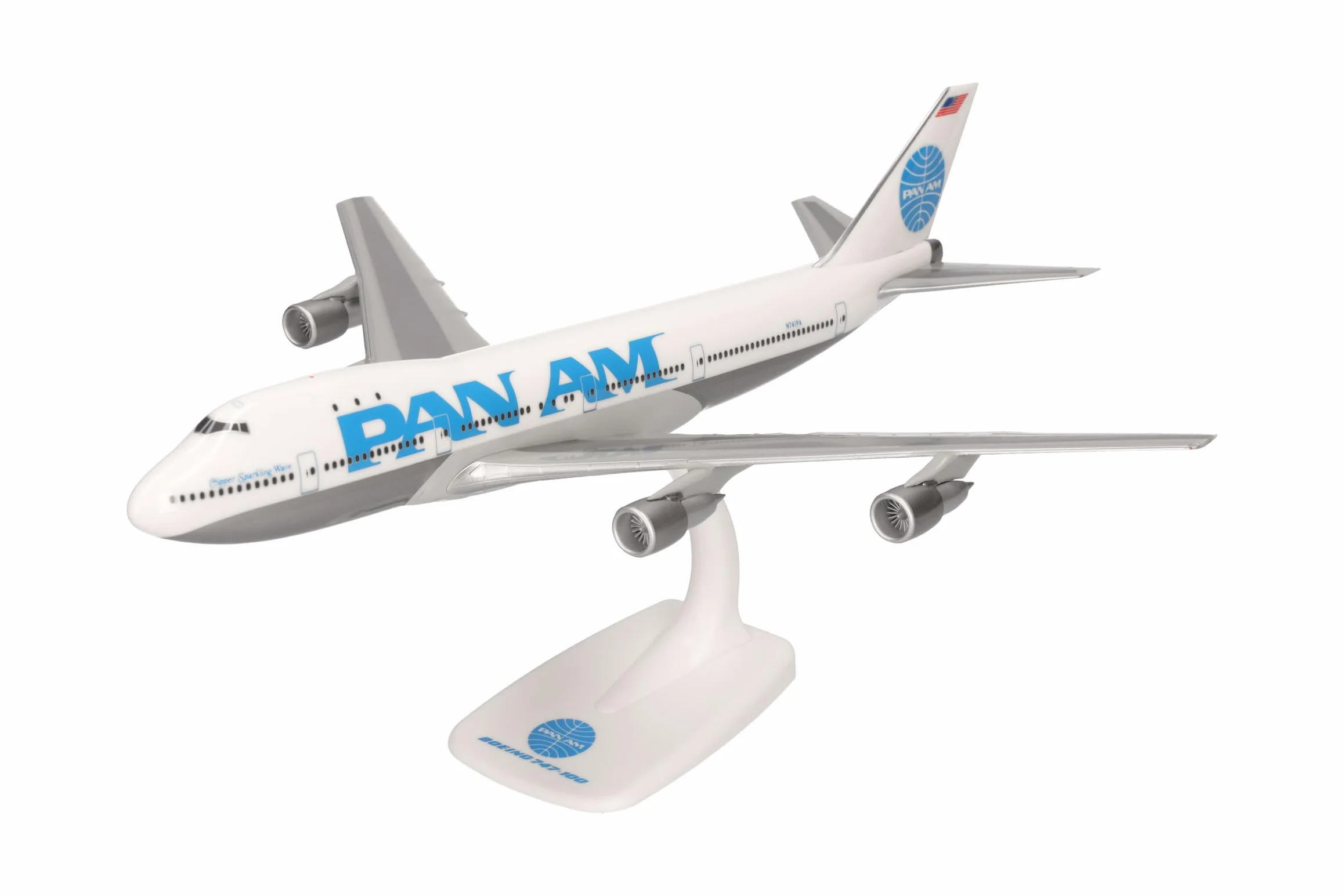 Herpa Snap-Fit modèle réduit Avion Pan Am Boeing 747-100, Miniature à l'échelle 1:250, pièce de Collection, modèle avec Socle, Plastique