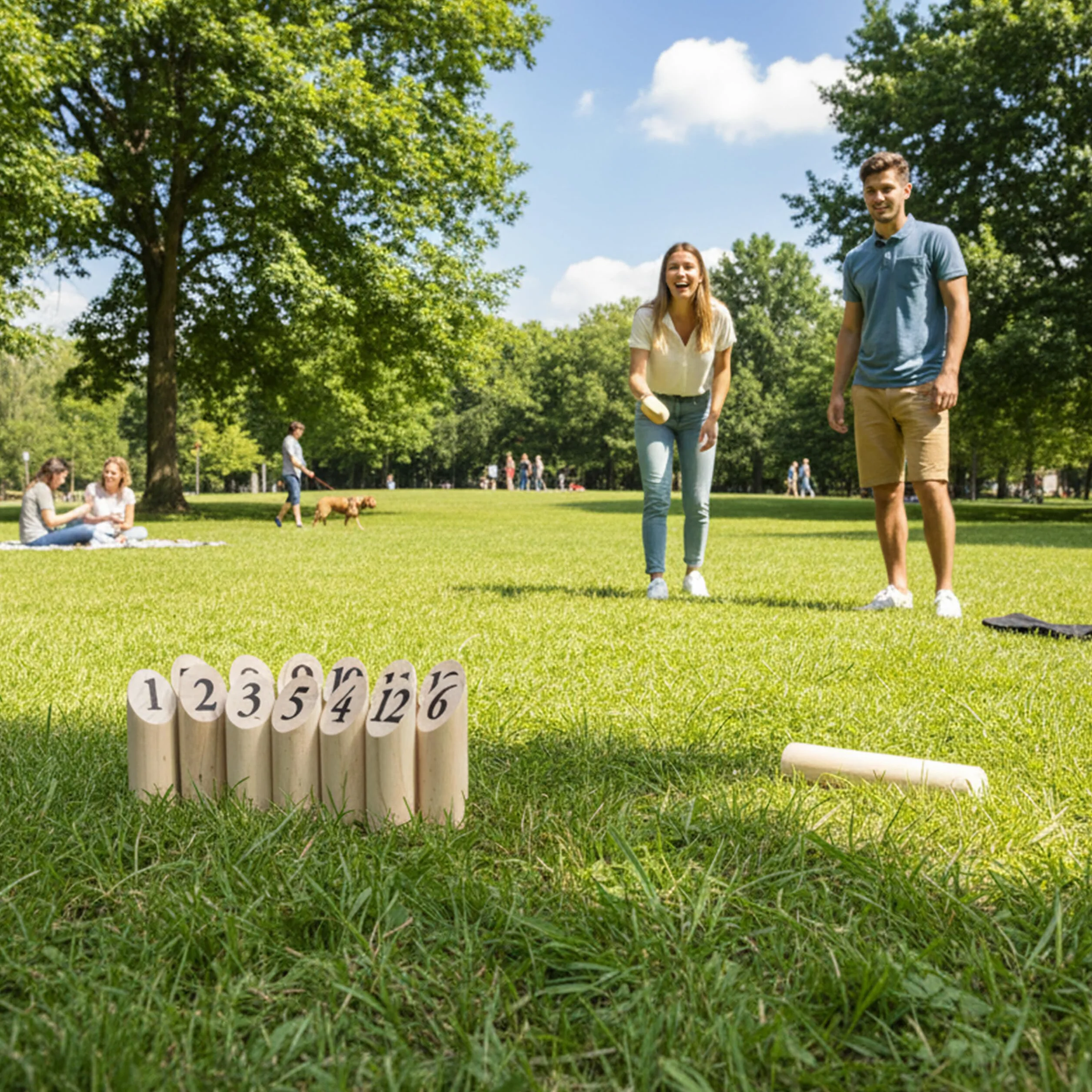 Relaxdays Kubb Viking Game, Finnish Tossing Game, Natural Wood, Outdoor Game, Adults & Children
