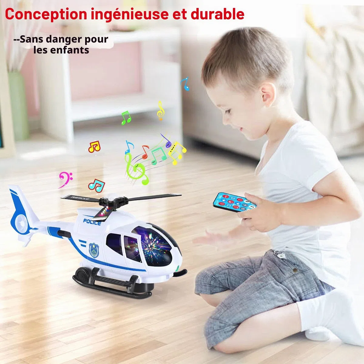 SHANNA Jeu pour VéHicule AéRien,Télécommande Infrarouge de Jouet hélicoptère, Avion Car Toy avec Ensemble Jouets éDucatifs pour VéHicules, avec Les lumières LED et la musiquepour Enfant (Blanche)