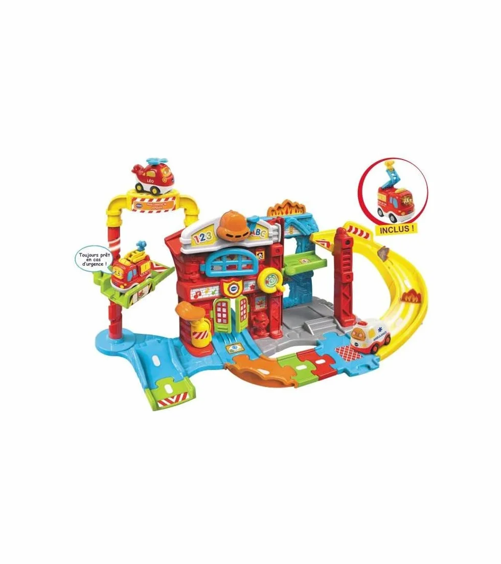VTech - Tut Tut Bolides, Maxi Caserne de Pompiers avec Camion Louis SOS Incendie, Circuit Voitures Enfant, 4 Zones Magiques, Cadeau Fille et Garçon de 1 an à 5 Ans - Contenu en Français
