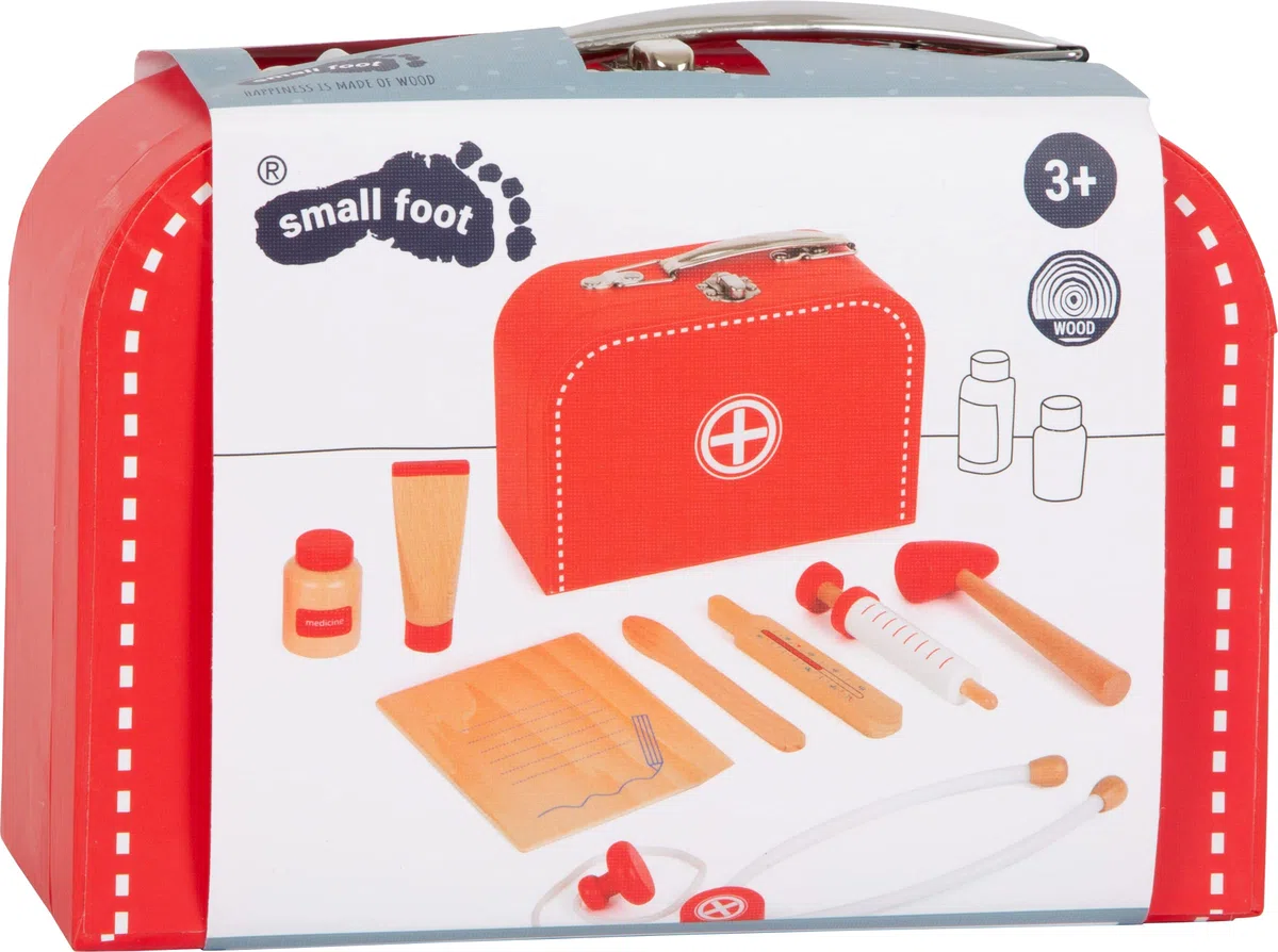 small foot Malette de docteur en bois, incl.seringue, stéthoscope, thermomètre etc, pour enfants 3 ans, 11183
