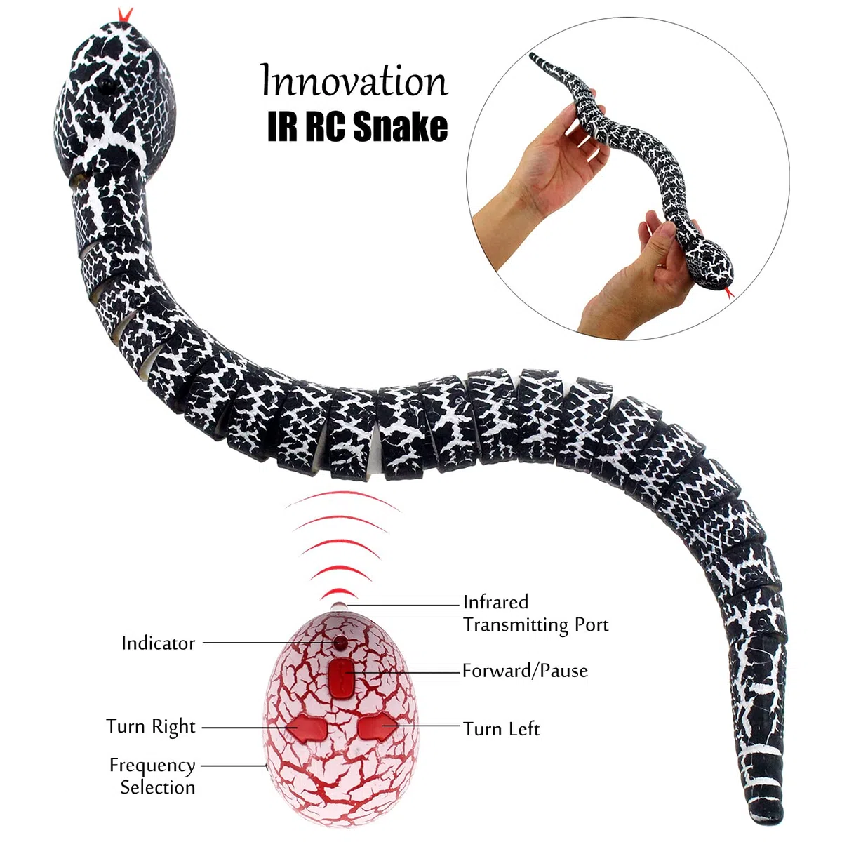 RC Snake Télécommande infrarouge Véhicule électrique Électronique Enfants Prank Scary Toy réaliste pour anniversaire, Halloween, Noël (Noir)