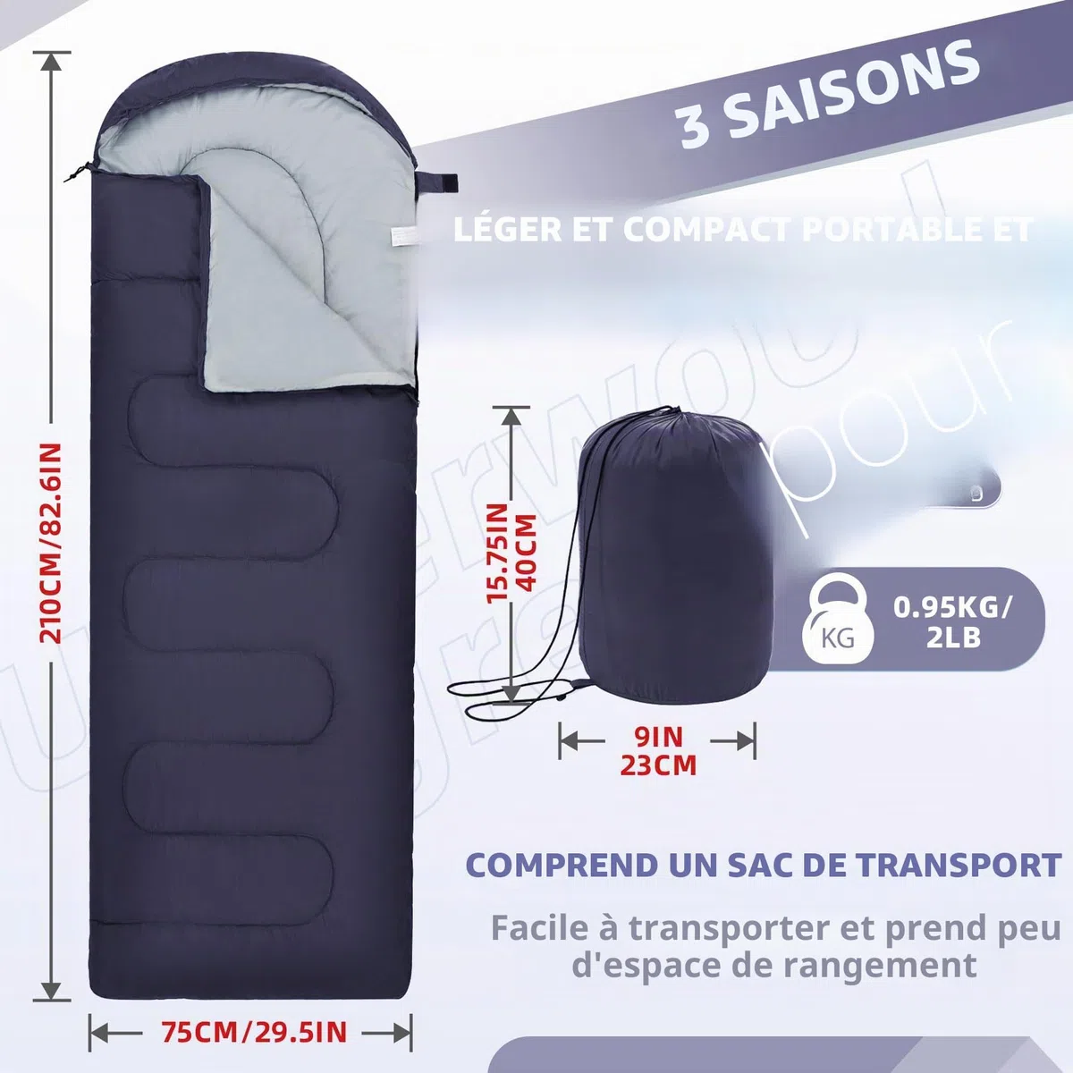 Sacs de Couchage pour Adultes et Enfants - Sac de Couchage ultraléger 3 Saisons pour Temps Froid, Compact pour la randonnée et Le Camping, Sac de Couchage léger pour Filles