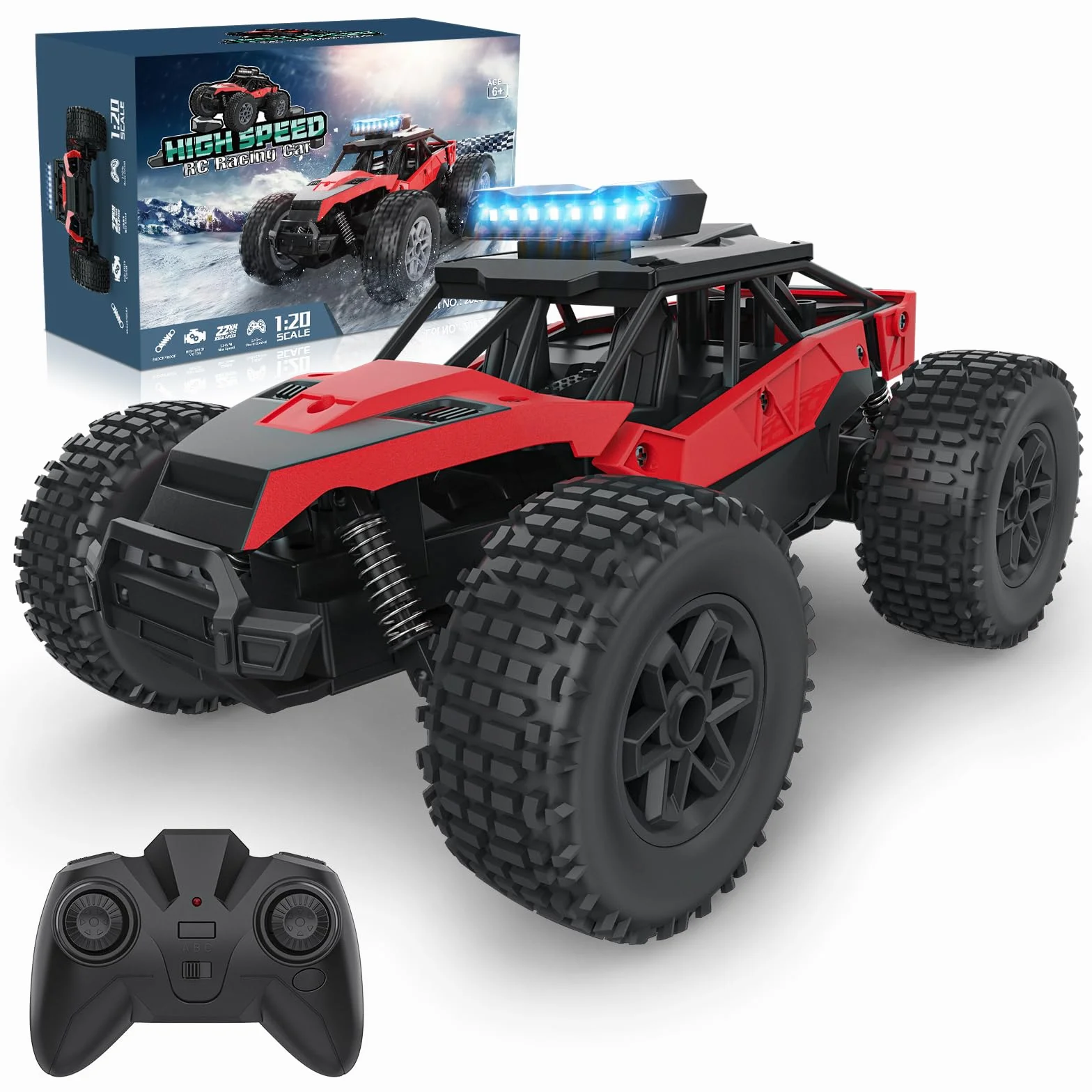 Voiture Télécommandée Tout Terrain, Monster Truck RC Offroad Car Radiocommandée Rapide 22 km/h 2.4GHz, Jouet Enfant Garçons 6 7 8 9 10 11 12 Ans Cadeau Noel Anniversaire Véhicules Téléguidée Jeux