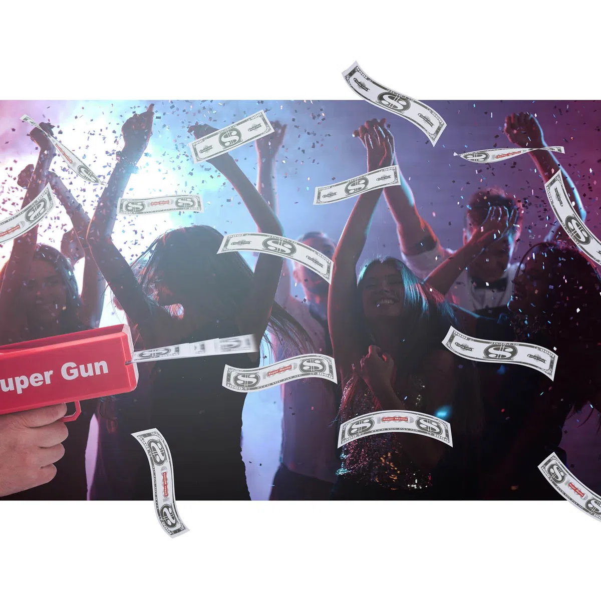 Super Money Gun Jouet Pistolet d'argent Party Revolver Tire des Faux Billets de Dollars pour Supreme Fun