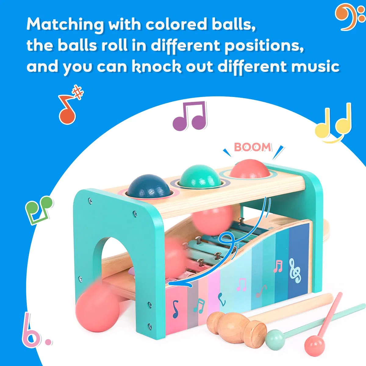Banc à Marteler avec Xylophone Amovible et Balles-Jouet Musical en Bois Pound A Ball Toy avec Slide Out -Jouets Montessori et Musicaux Jouet d'Eveil Éducatif pour Enfants 1 2 3 Ans et Plus