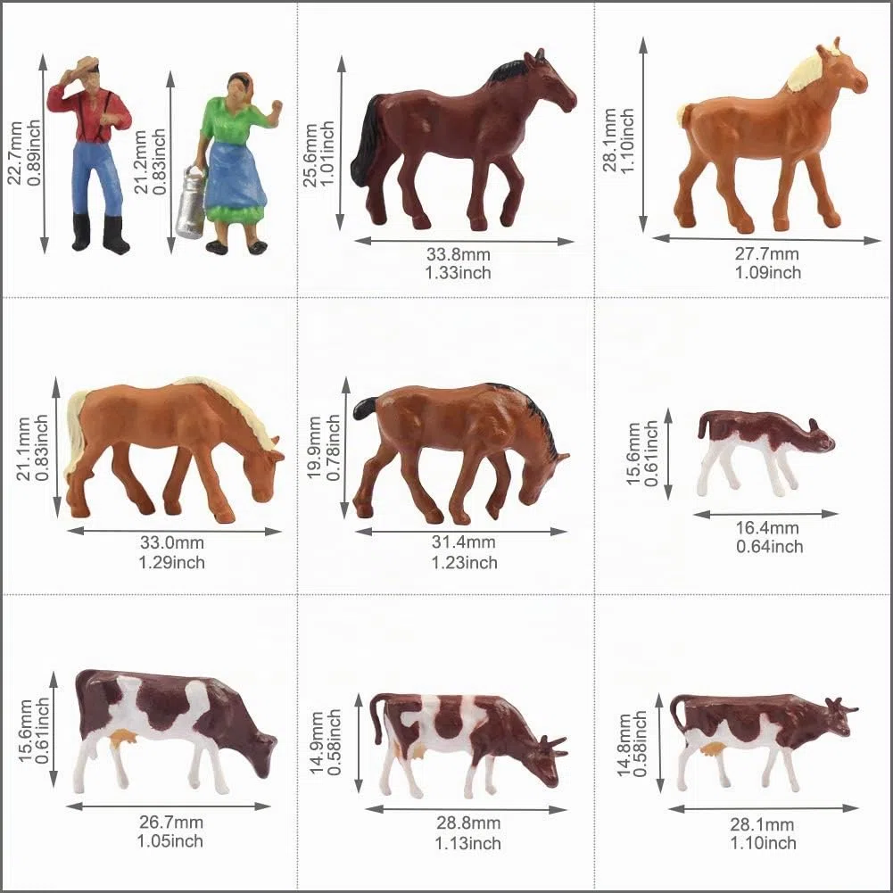 Evemodel Modélisme ferroviaire 36 pièces 1:87 Animaux de Ferme Bien Peints Piste H0 Vaches Chevaux Figurines