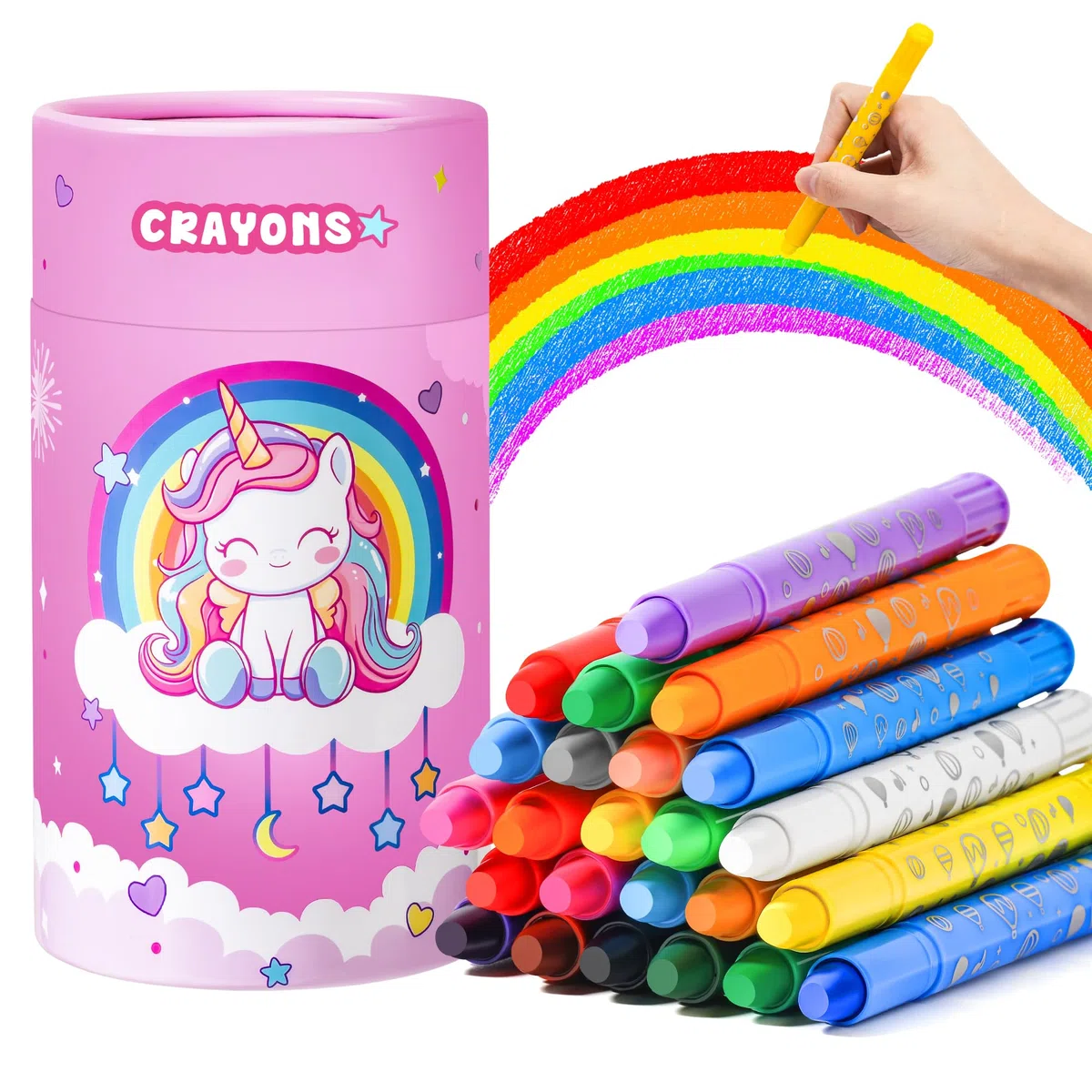 JYPS Crayons pour Enfants, 24 Licorne de Couleurs avec Porte-stylo, Non-toxiques et Lavables Malette Dessin, Mes Premiers Crayons pour Bébé 1-3 an, Jouet Coloriage Cadeaux pour Filles