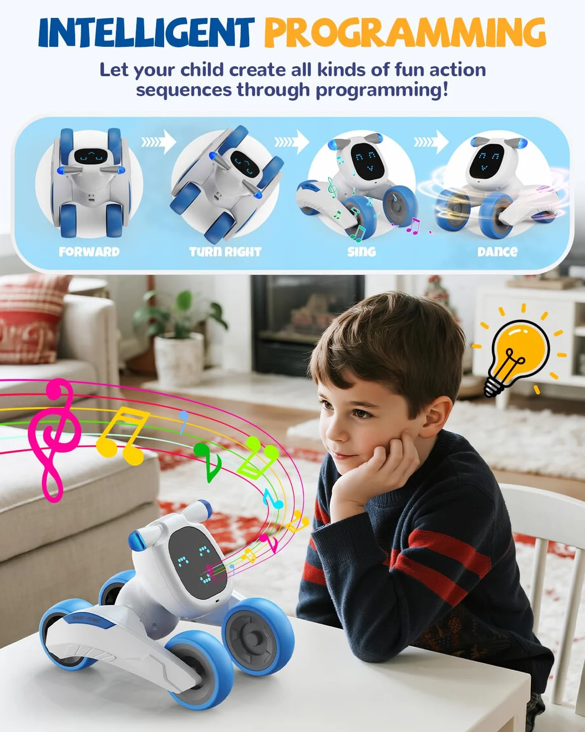 Robot Jouet Enfant, Jouet Robot Télécommandés, Programmable, Interactif Intelligent, Yeux LED, Contrôle Vocal (Anglais Uniquement), Cadeau pour Enfants de 3 4 5 6 7 8 9 10 11 12 Ans