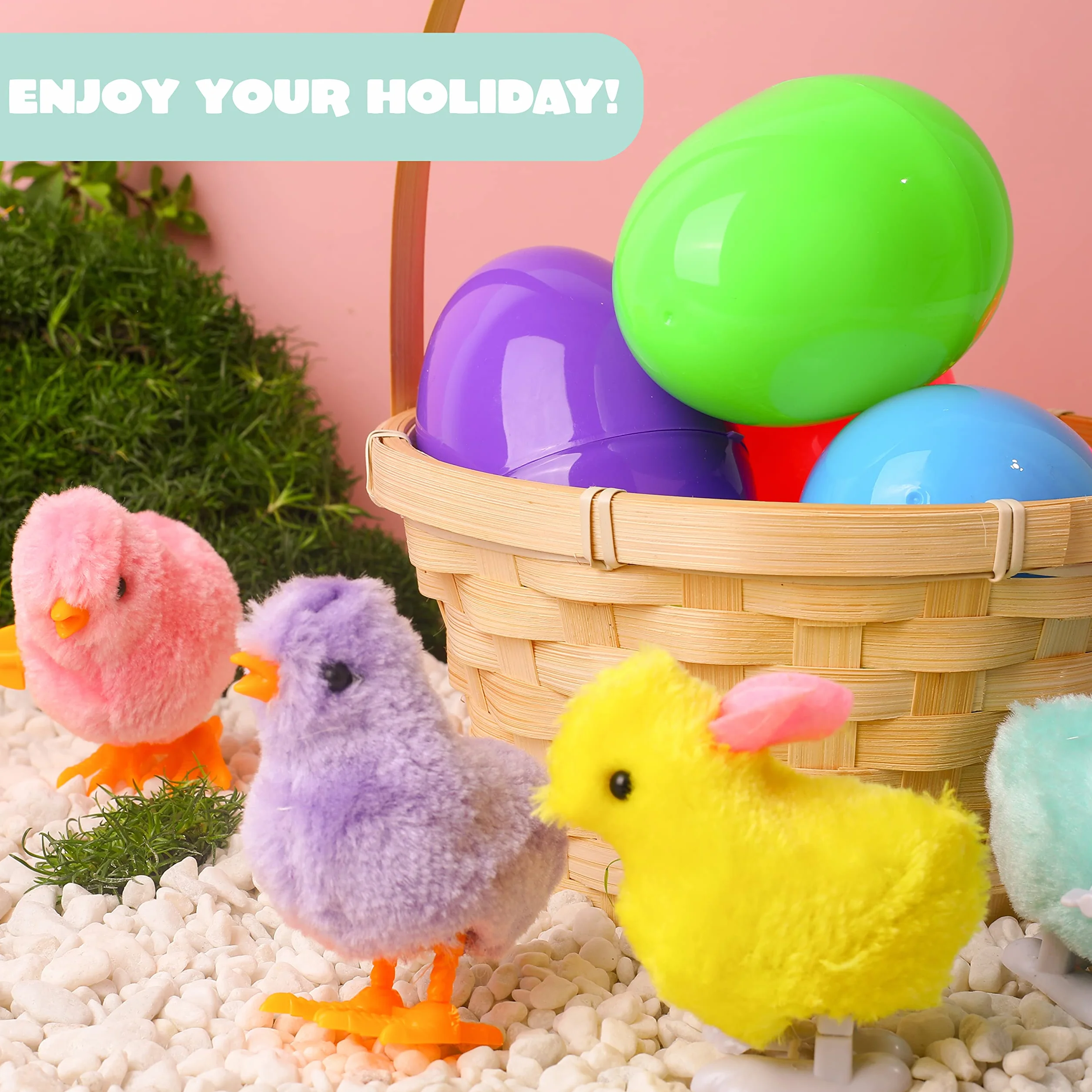 JOYIN 12Pcs Oeufs de Pâques Remplis Jouets de Lapins et Poussins à remonter pour Garçons et Filles Jouets Surprise Cadeaux fête de Chasse de Pâques