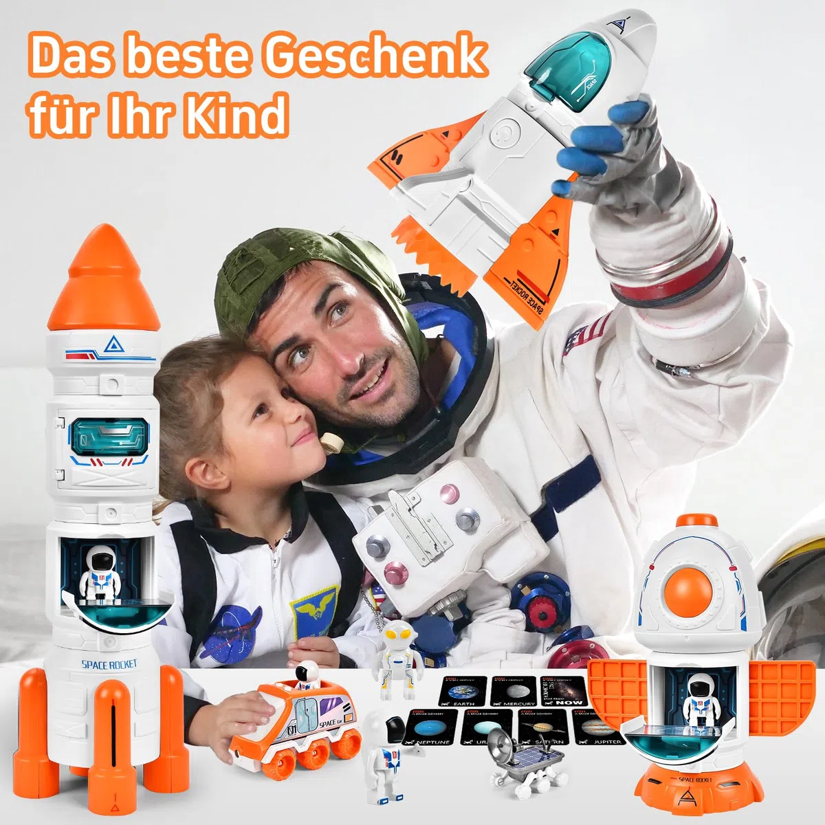 Aragallant Fusée Espace, Navette Spatiale Jouet, Space Shuttle Kit avec Effets Sonores et Lumineux, Astronautes, Satellite, Jouet Construction éducatif pour Enfants
