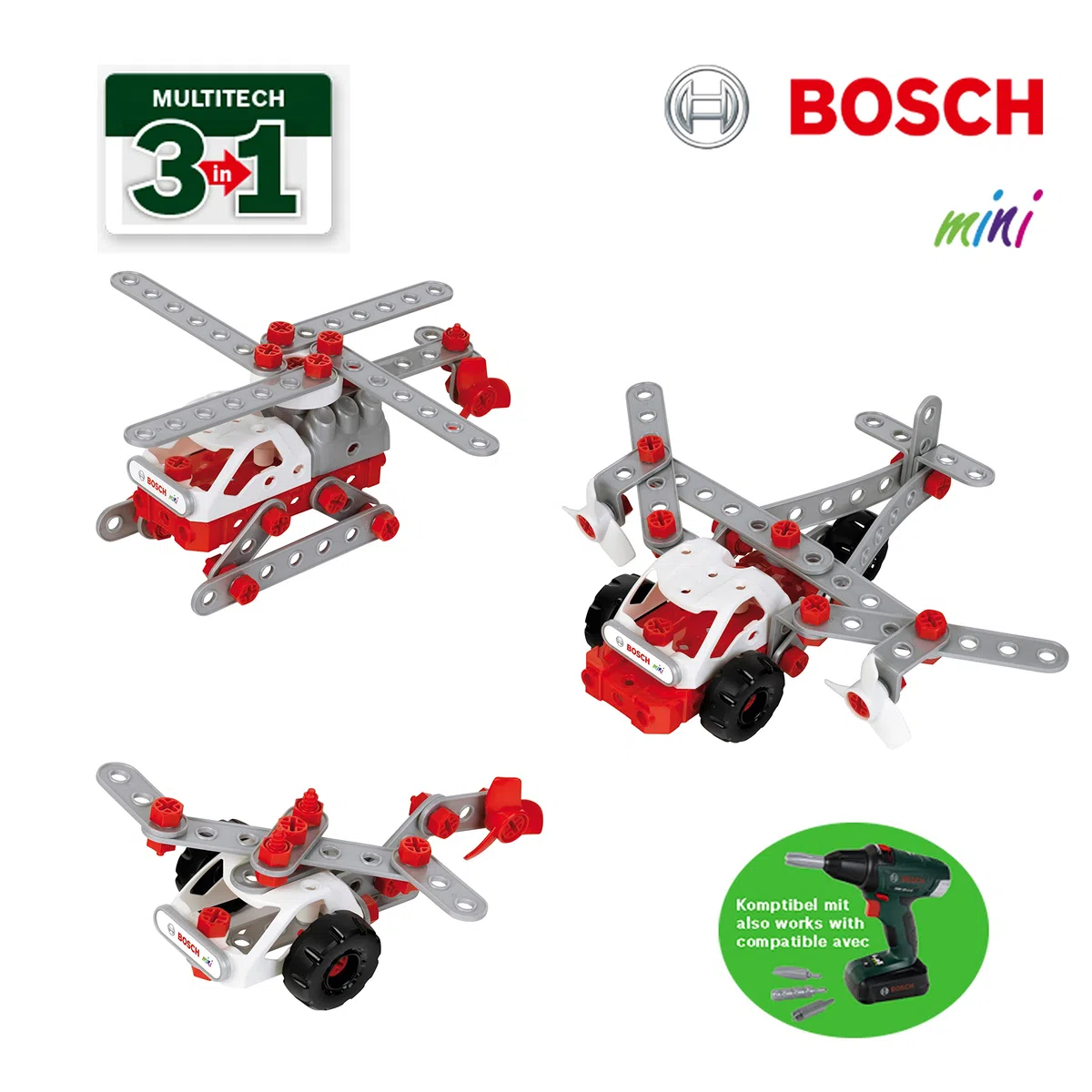 Theo Klein 8791 Bosch 3 en 1 Set de construction Helicopter Team Pour construire différents engins aériens Fiches de construction pour trois modèles différents Jouet pour enfants à partir de trois ans