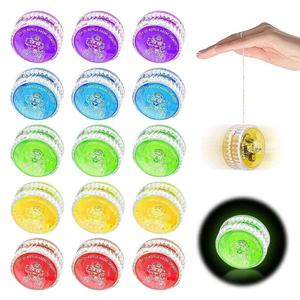 15 pièces Jouets Yoyo LED, Yo-Yo Réactif en Plastique, Yoyo de Lumière LED, Yoyo Professionnel, pour Débutant Faveurs de Fête d'anniversaire