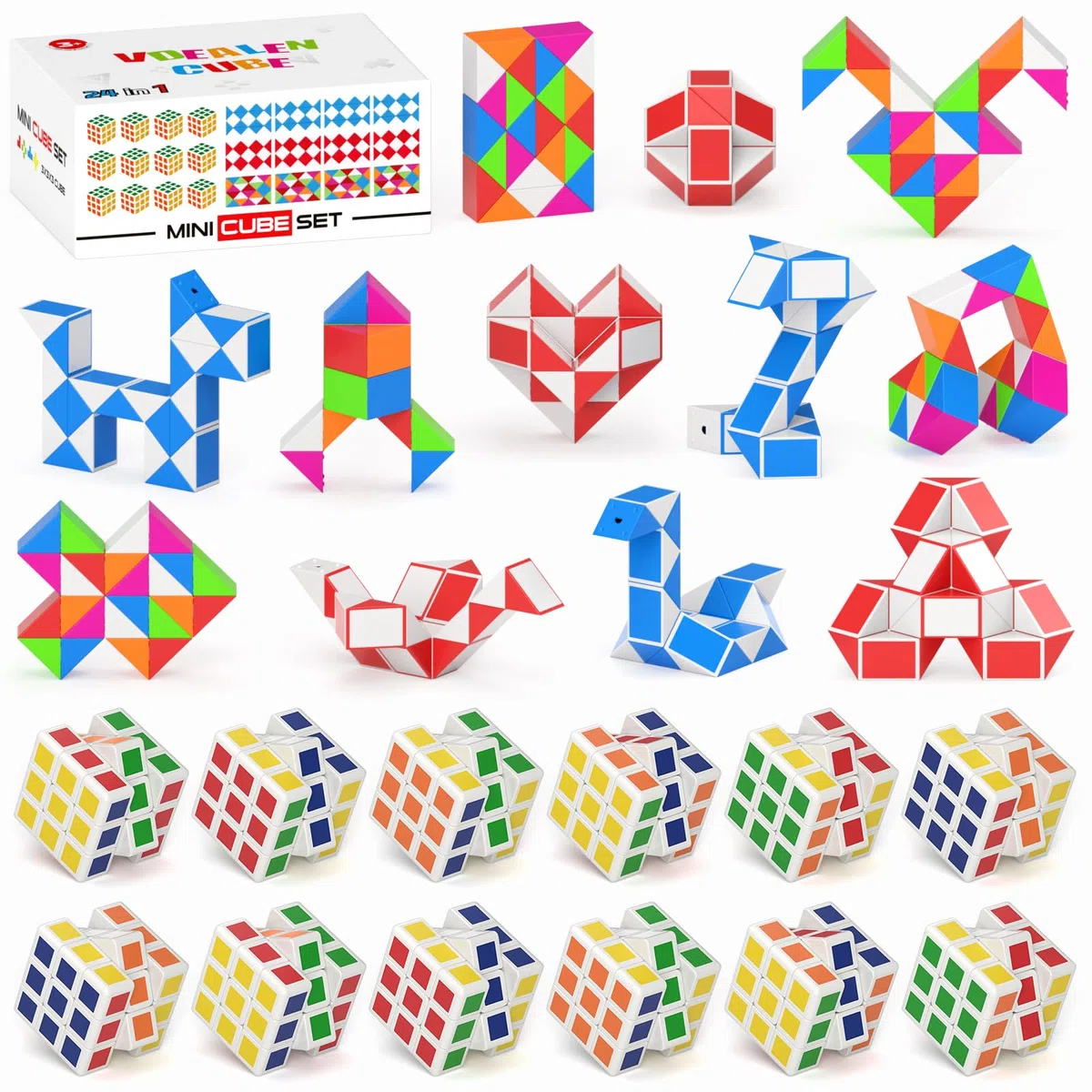 Vdealen Lot de 24 Mini Cubes de Puzzle pour Enfants, Jouets en Forme de Serpent pour Récompenses Scolaires et Prix de Salle de Classe pour étudiants, Décoration de Fête d'anniversaire, Cadeau de Noël