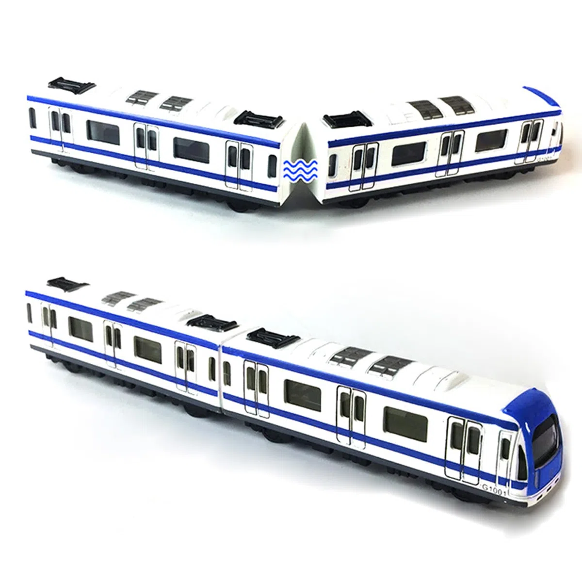 Modèle de Train, Ensemble de 4 pièces Alliage City Rail modèle de Train de métro, modèle de métro/Voiture en Alliage à l'échelle 1/64, Bleu et Blanc