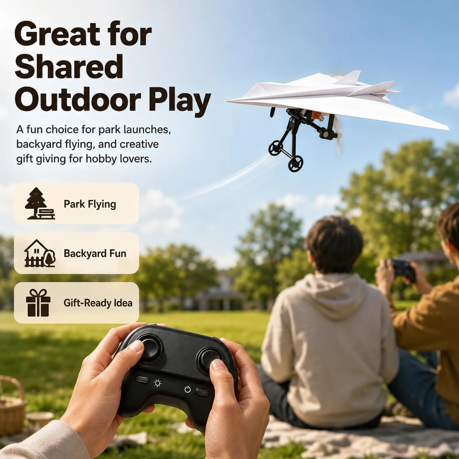 Générique Rc Paper Airplane Kit with Gyro Stabilizer, Remote Control Airplane, DIY Rc Airplane Kit, Foldable Lightweight Glider Tool for Hobbyists and Beginner Flyers (Two Batteries)
