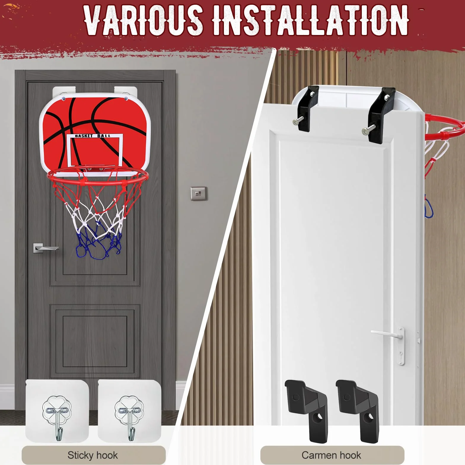 Mini Panier de Basket Enfant Interieur, Panier Basket Mural Set ExtéRieur, avec 2 Ballons de Basket et pompepanier, Jeux de Basketball, Facile à Assembler pour I'extérieur Bureau à la Maison Chambre