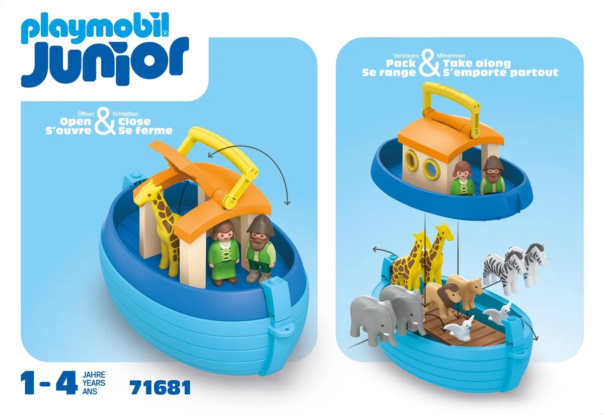Playmobil 71681 Junior : Arche de Noé transportable - Comprenant Une Rampe et 5 Paires d'animaux - Jouet fabriqué à partir de matière d'origine végétale - Dès 12 Mois