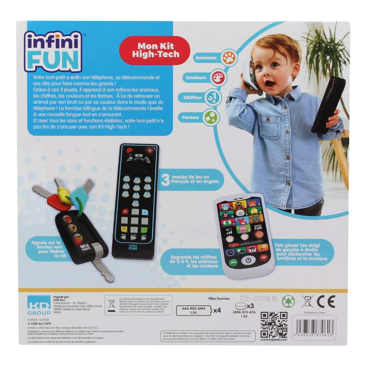Infini Fun - Mon Kit High Tech - Téléphone, télécommande et clés - Découvrir Les Animaux, Chiffres, Couleurs et Formes - Jeux Educatif pour Enfant - I13900