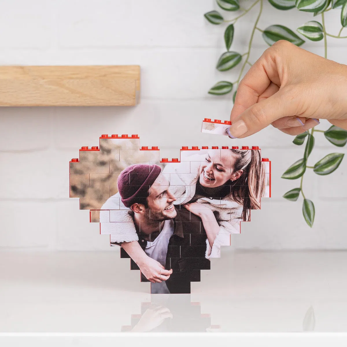 Wanapix | Puzzle Block Cœur Personnalisé | Briques de Construction avec Photo e Texte | Compatible avec Les principales Marques | Cadeau Original | 47 Pièces | 100% Personnalisé Rouge