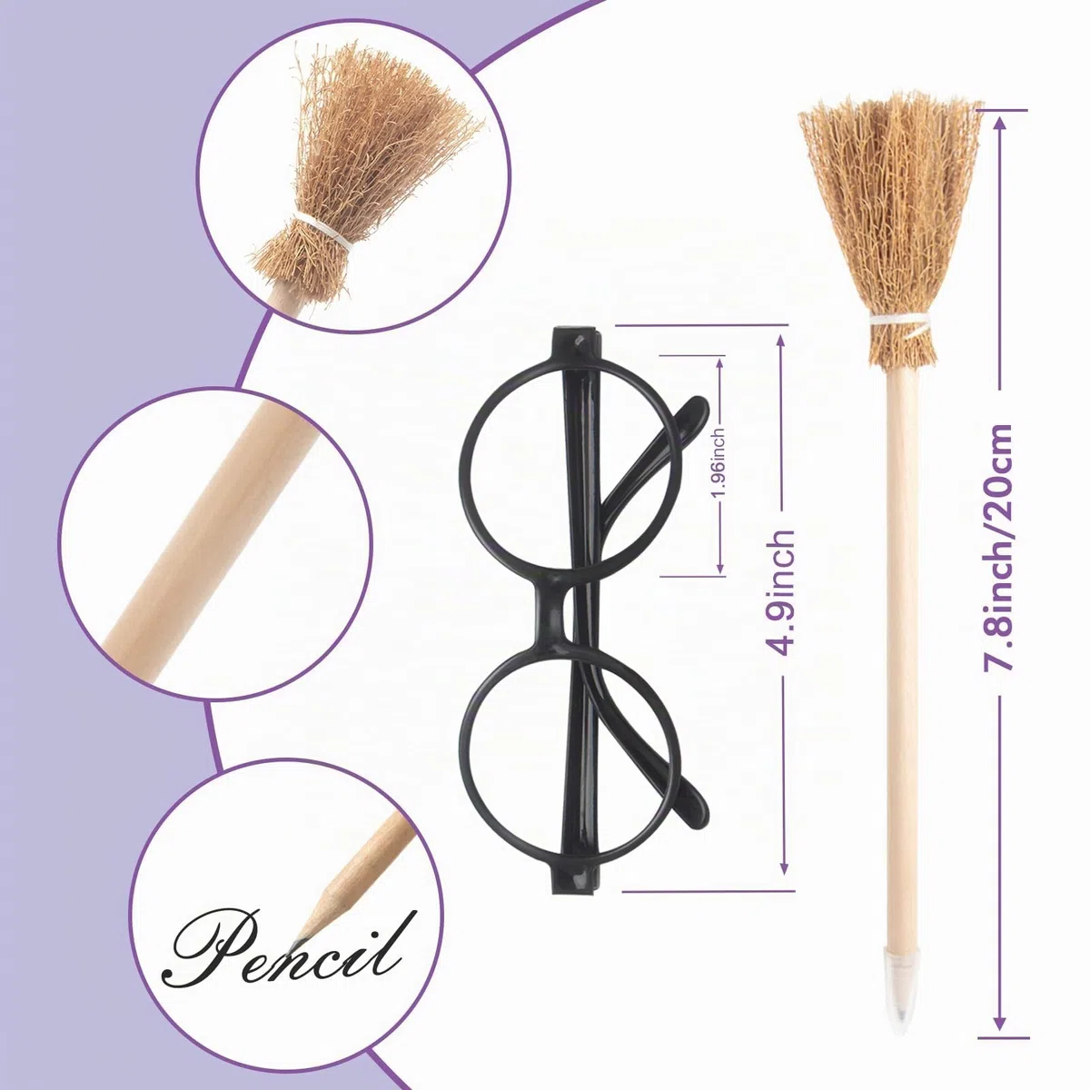Accessoires de fête de magicien avec lunettes de magicien,crayon de sorcière,crayon de wand magique pour Halloween,cosplay décoration de fête,récompenses scolaire-36pcs