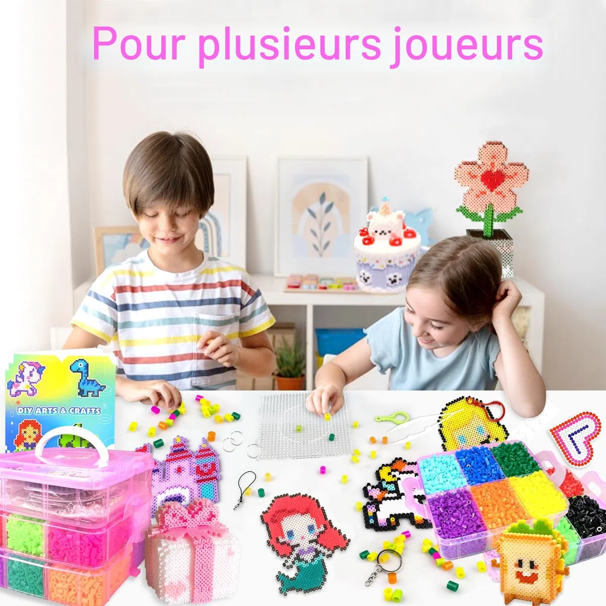 Set De Perles à Repasser, 11000 Pièces Perles De 5MM Avec Boîte De Rangement, Plaque Perle Papier à Repasser, Guide d'utilisation, Conception DIY De Bijoux, Pour Enfants Cadeau Noël Anniversaire