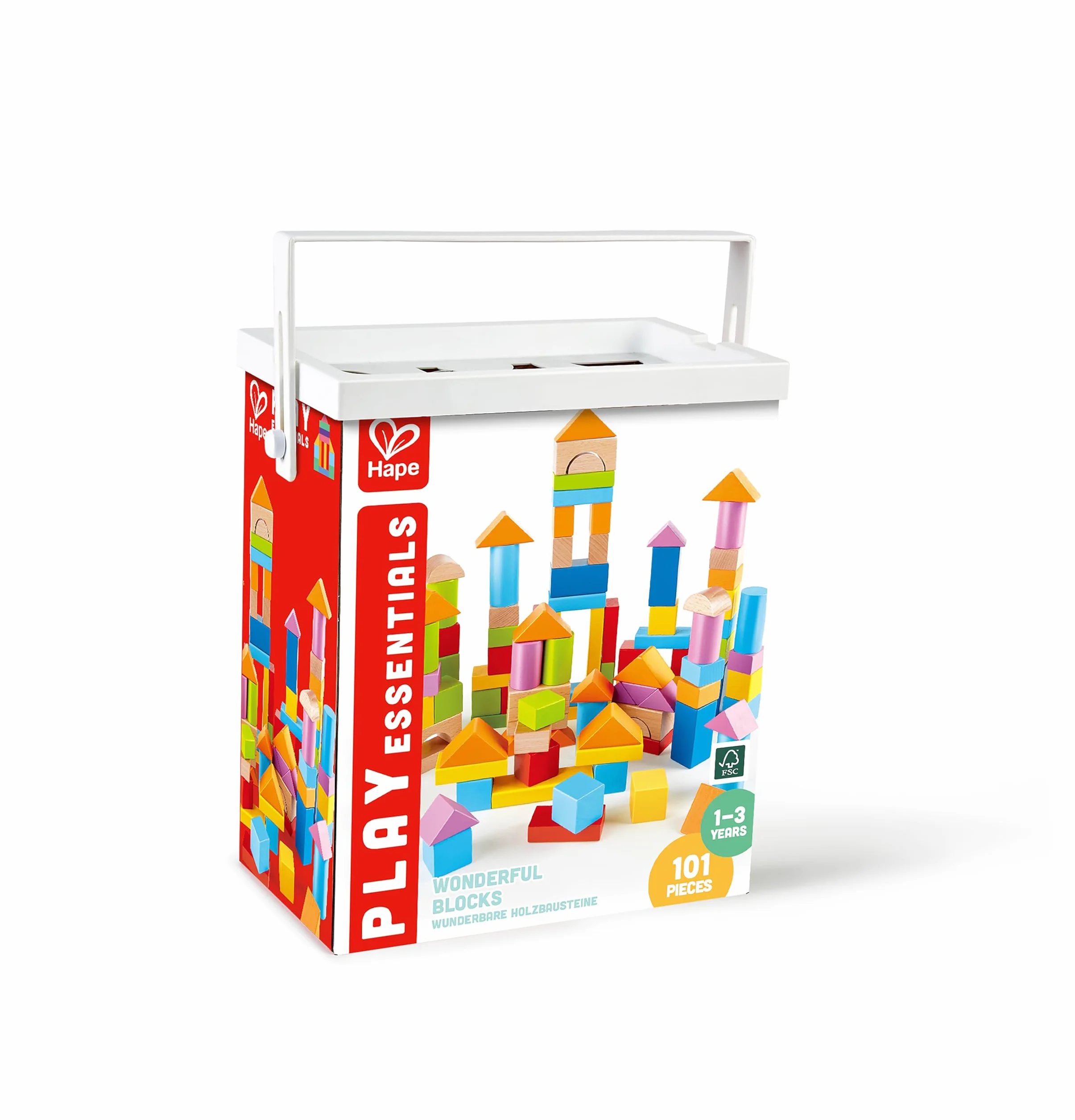 Hape Jouet en Bois Construction Enfant 12 Mois et Plus - Blocs de Construction Multicolore - Jouet Éveil Fille et Garçon - Baril Formes Géométriques à Bouts Ronds & Peinture Non Toxique - Dès 1 an